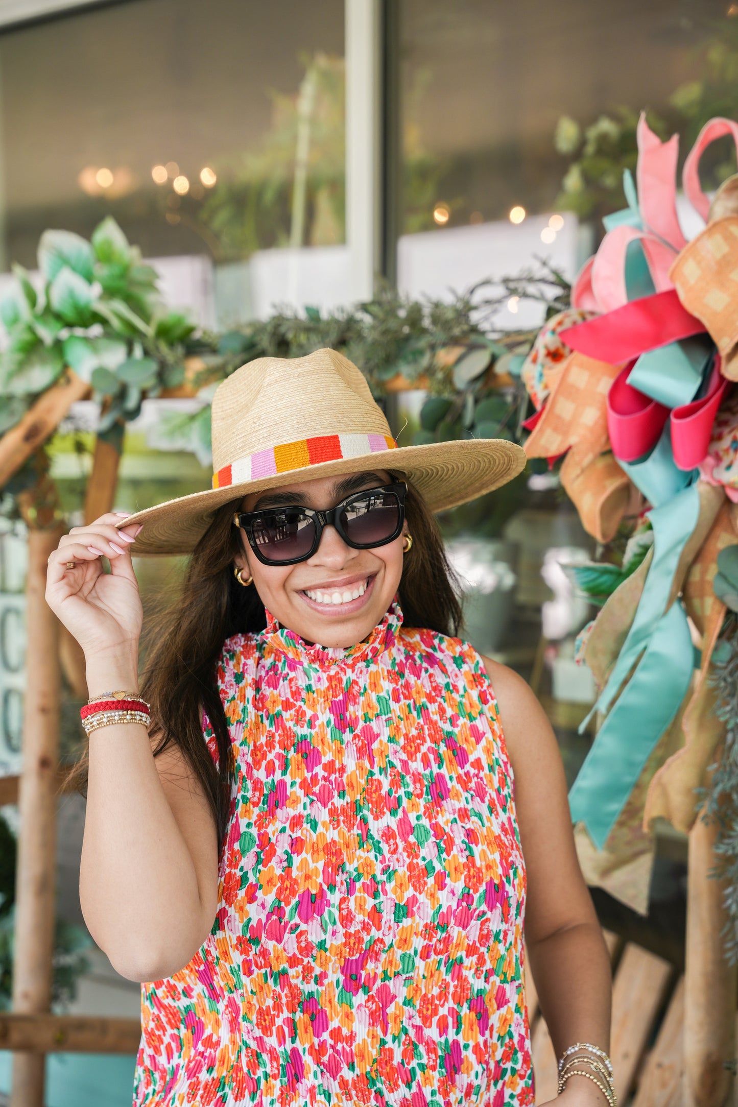 Watercolor Floral Pleated Top
