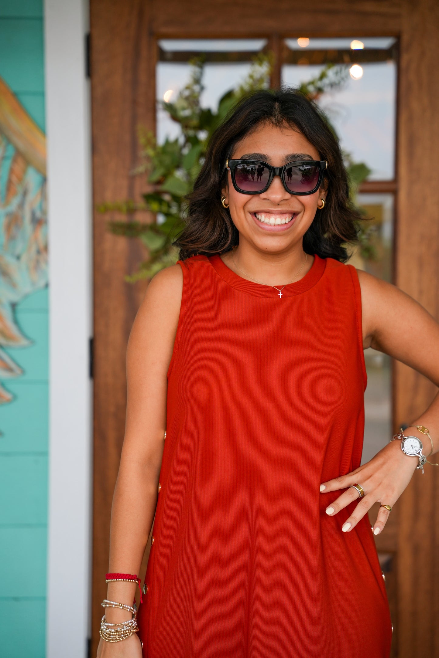Rust Gold Button Maxi Dress
