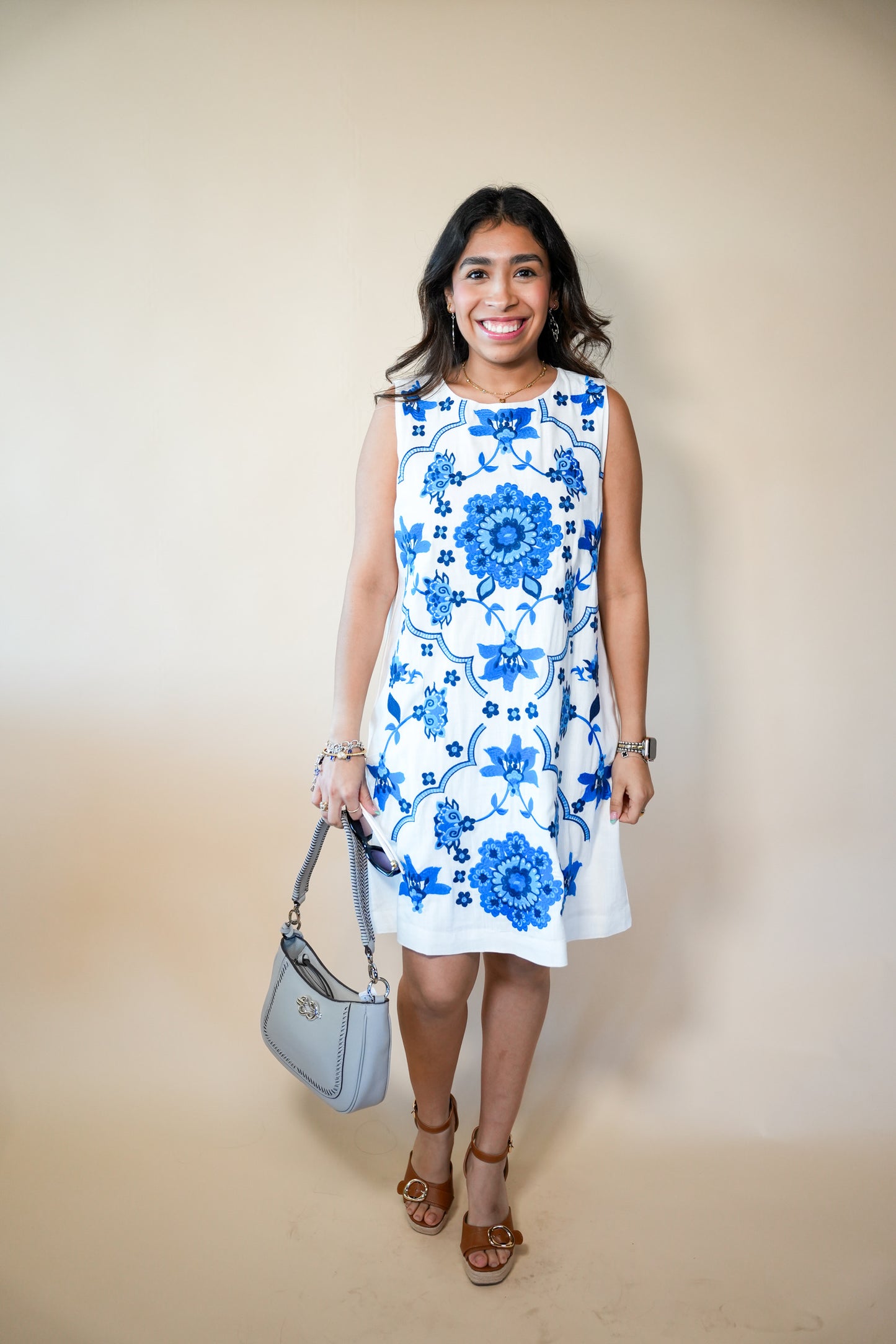 THML Blue Embroidered Sleeveless Dress