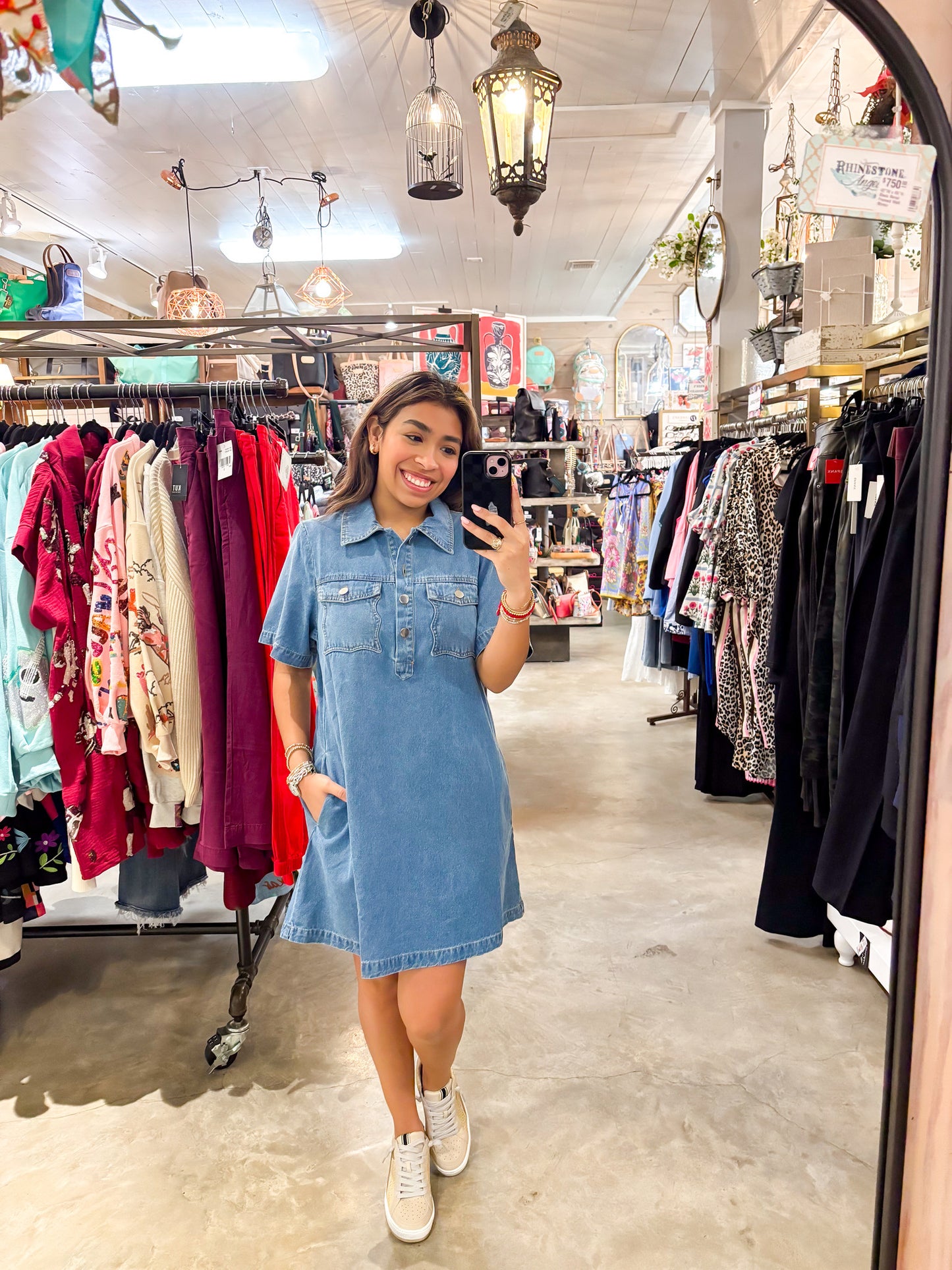 Denim Button Detail Shirt Dress