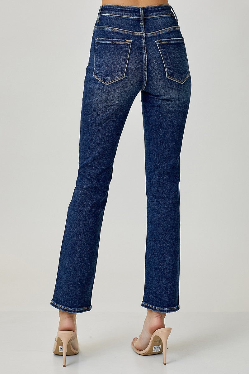 Risen Dark Mid Rise Ankle Straight Jeans