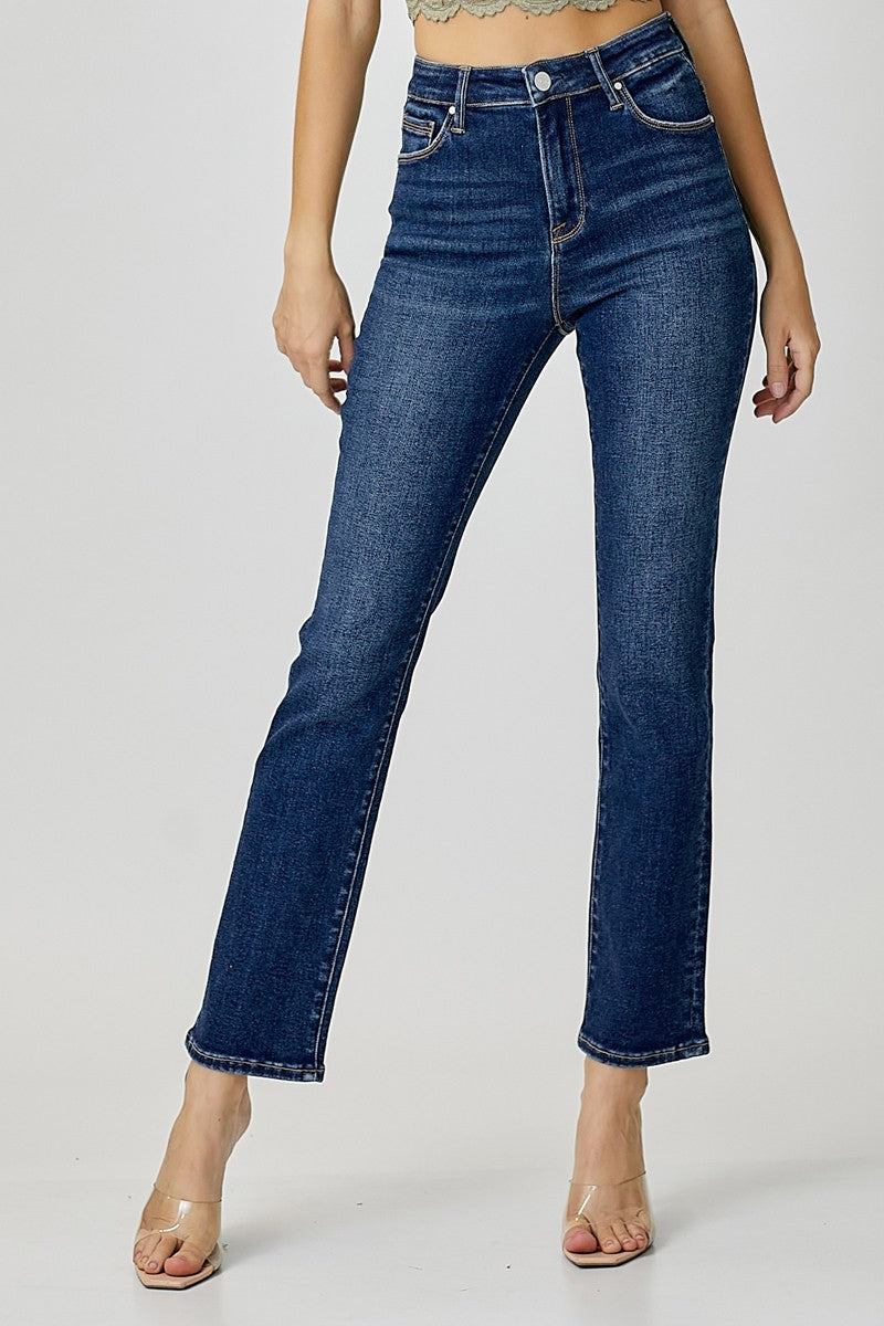 Risen Dark Mid Rise Ankle Straight Jeans