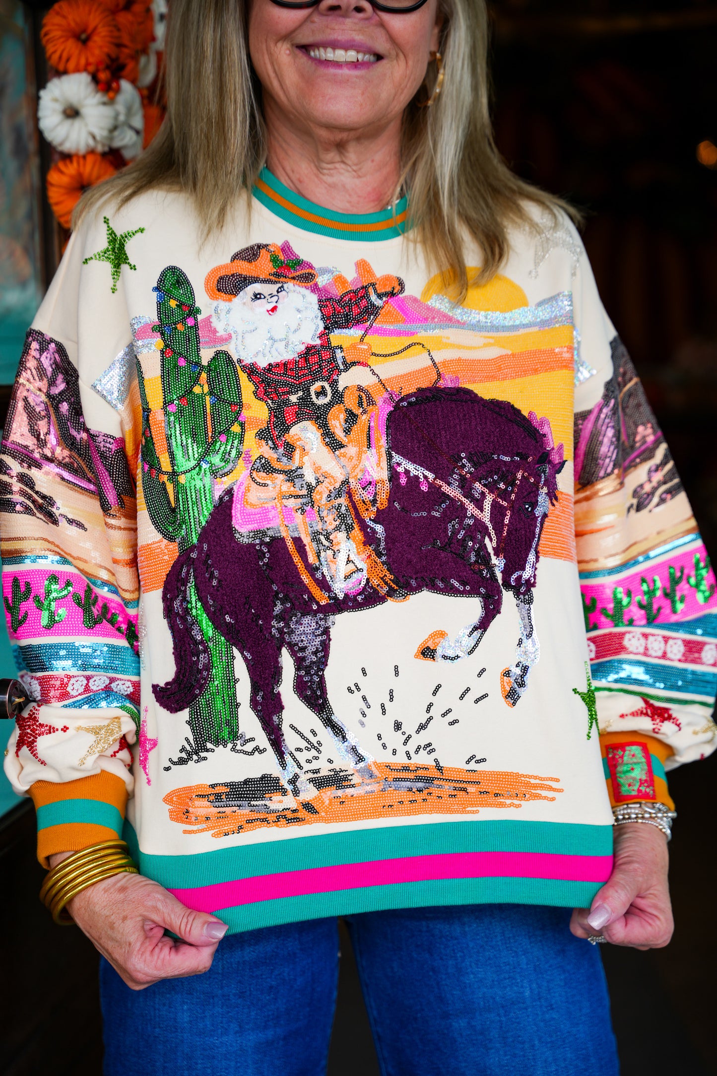 Queen of Sparkles Cowboy Santa Sweatshirt