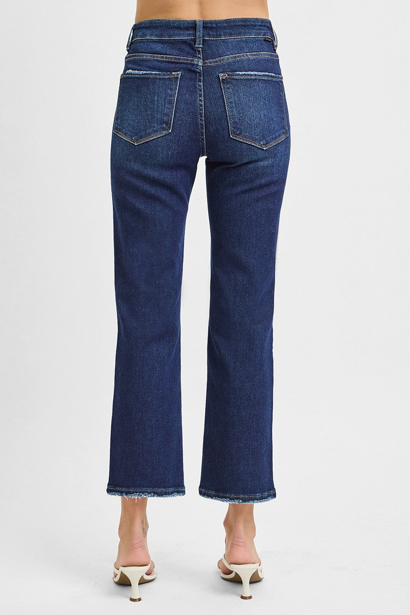 Risen High Rise Dark Straight Crop Jeans