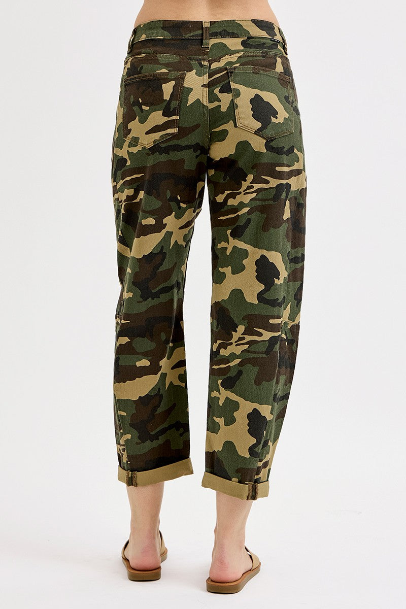 Risen Camo High Rise Barrel Pants