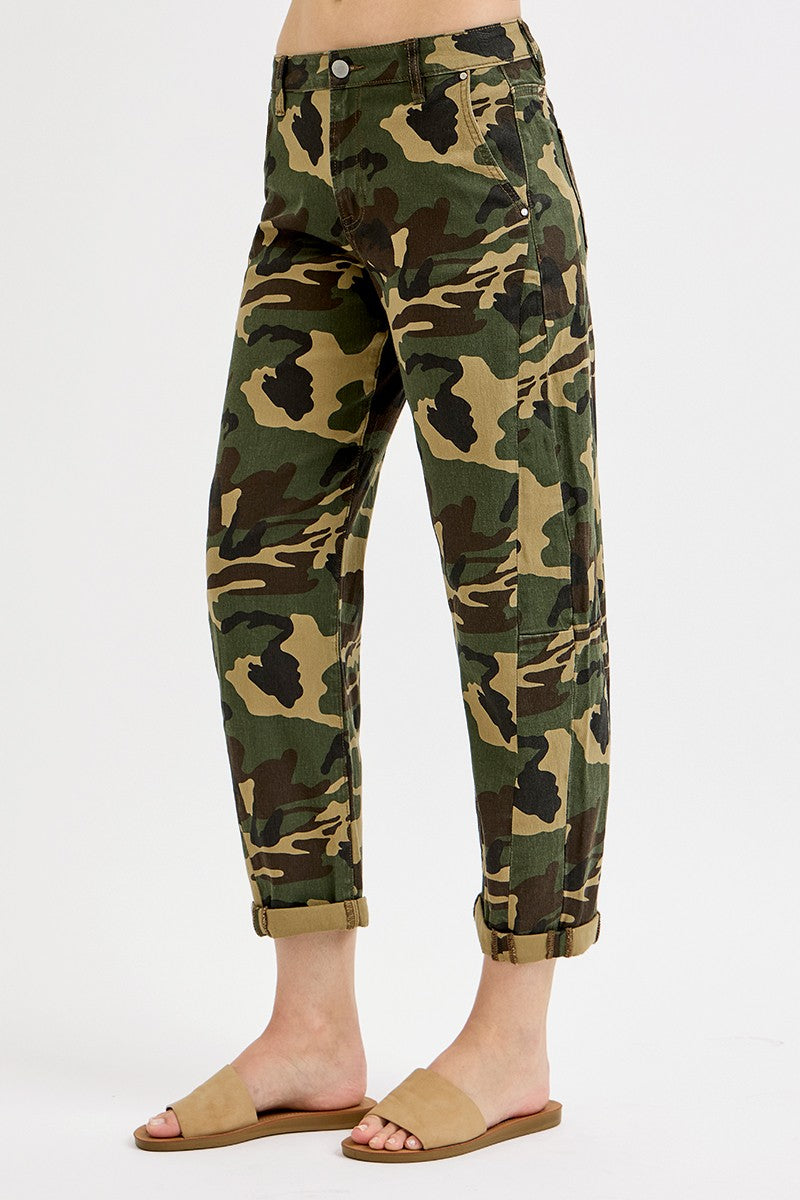 Risen Camo High Rise Barrel Pants