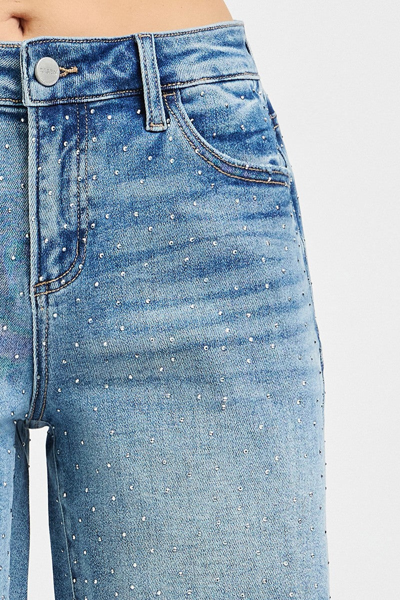 Risen Slouchy All Over Rhinestone Shorts