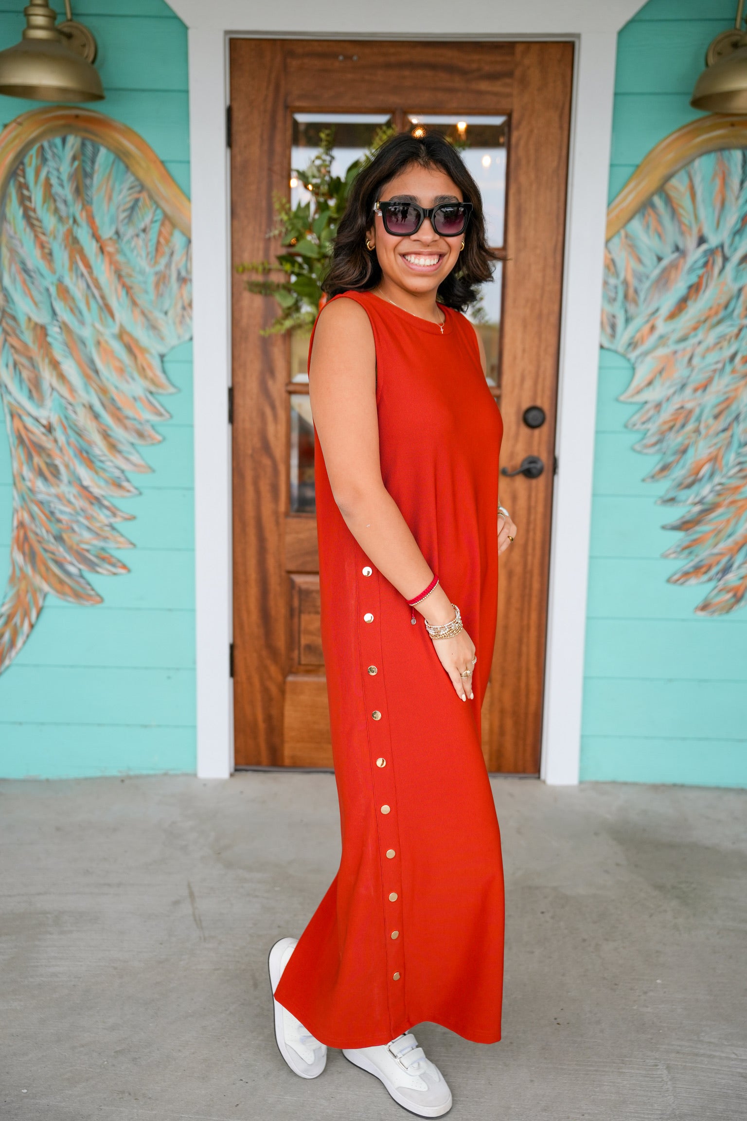 Rust Gold Button Maxi Dress Rhinestone Angel Rust Gold Button Maxi Dress Rhinestone Angel