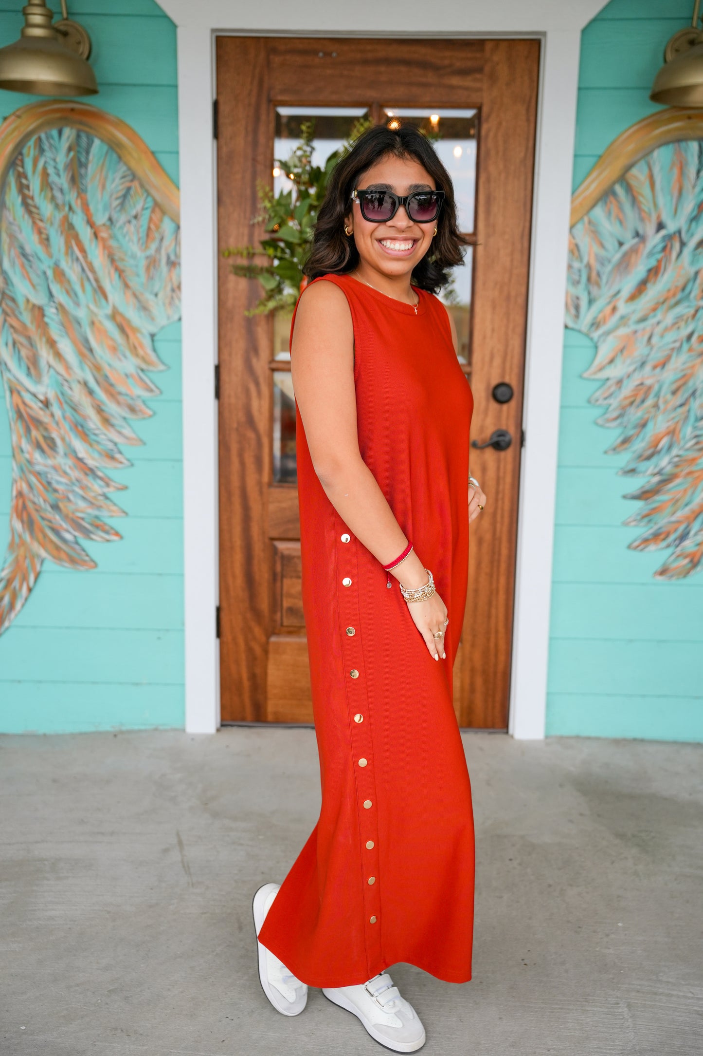 Rust Gold Button Maxi Dress