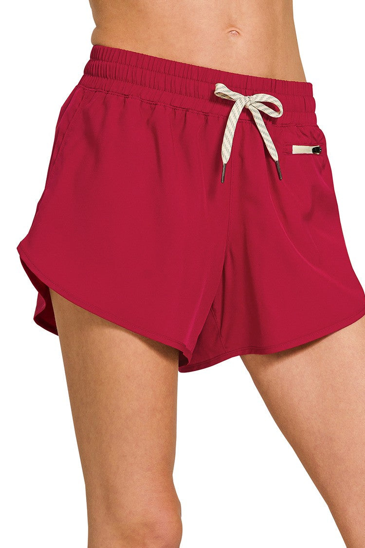 Wine Lined Shorts With Zip Coin Pocket