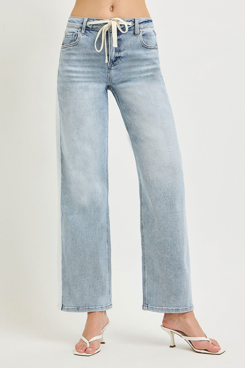 Risen Side Contrast Stripe Drawstring Denim