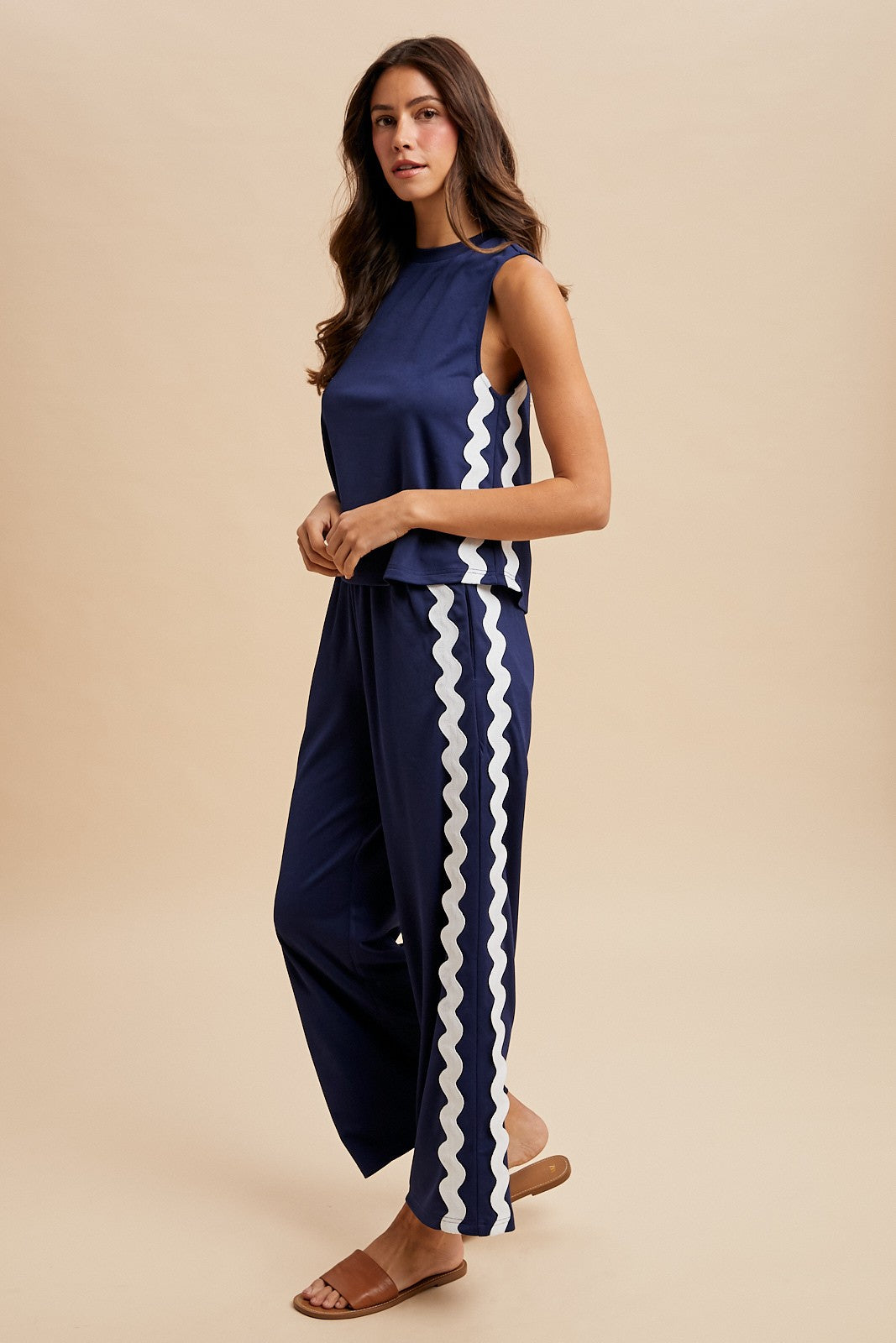 Navy Ric Rac Trim Top & Pant Set