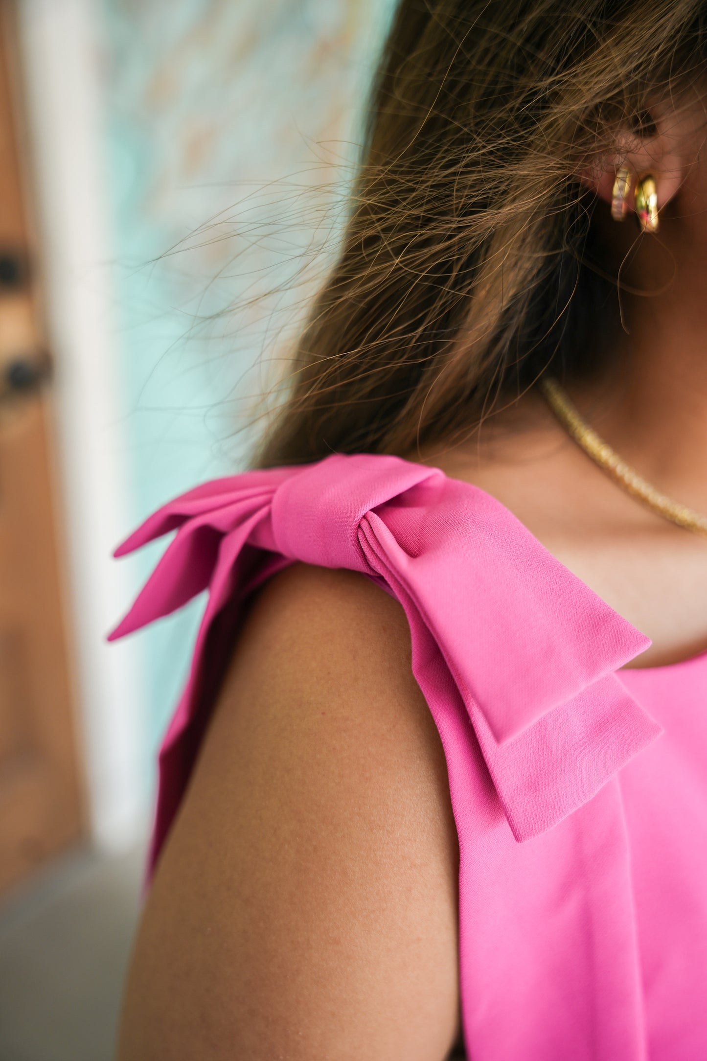 Pink Bow Neckline Mini Dress