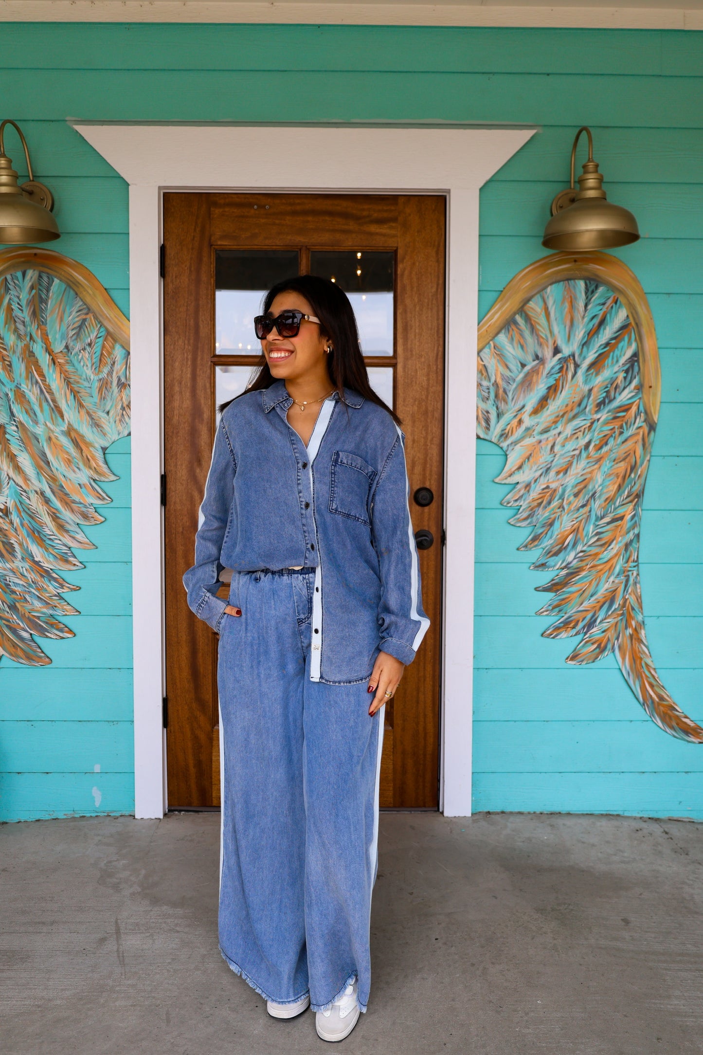 Washed Denim Ivory Tencel Pants