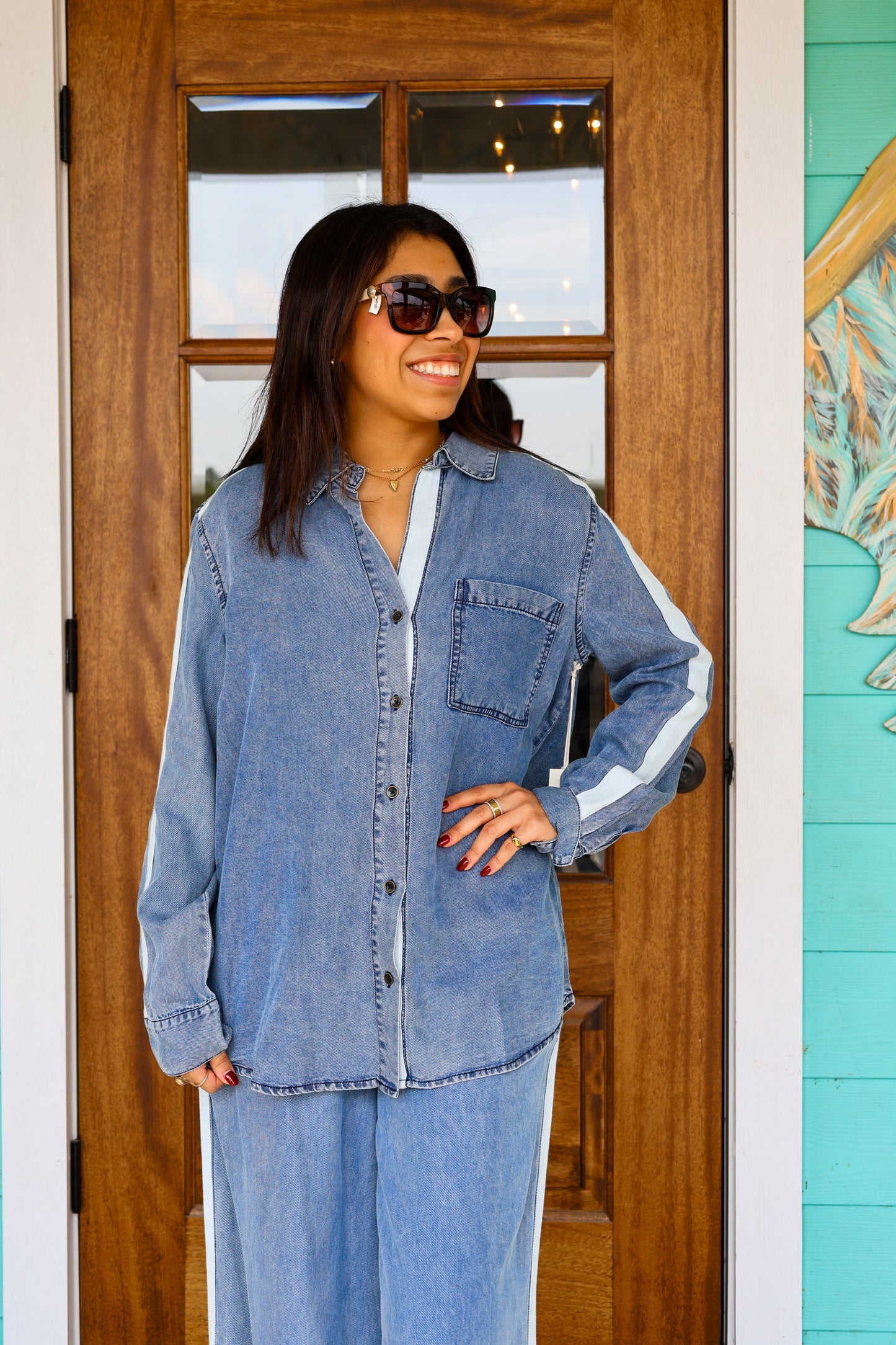 Washed Denim Ivory Tencel Shirt