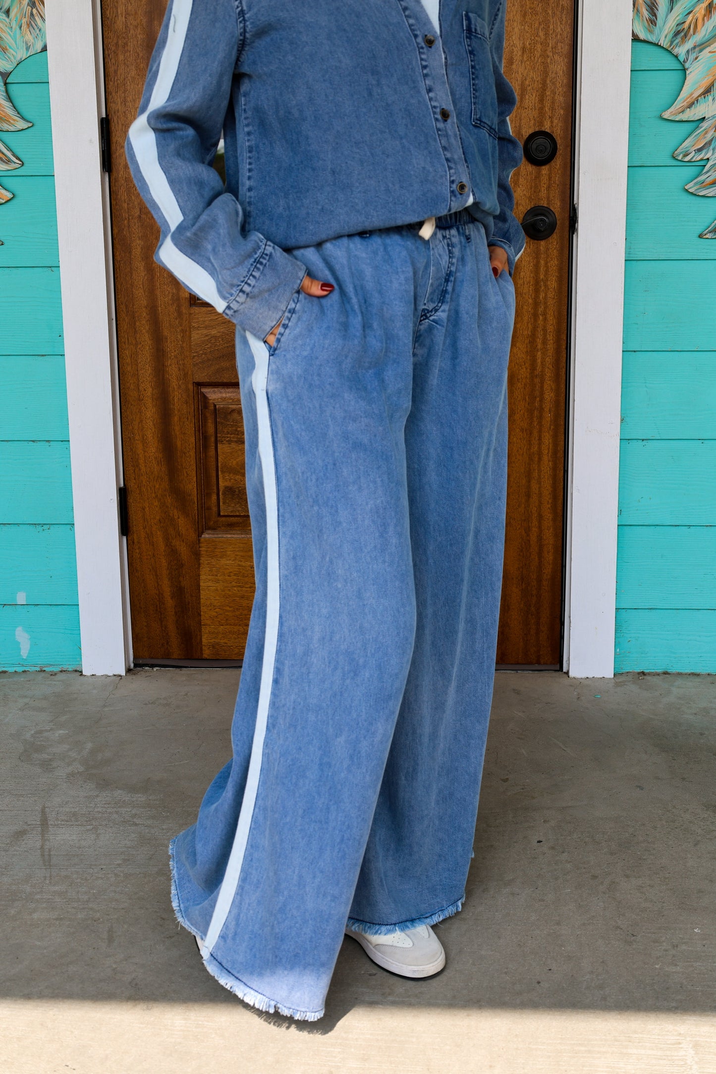 Washed Denim Ivory Tencel Pants