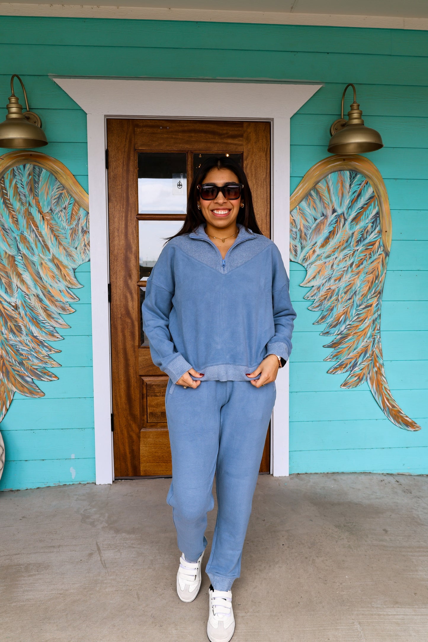 Barefoot Dreams Blue Dusk Brushed Fleece Half Zip Pullover