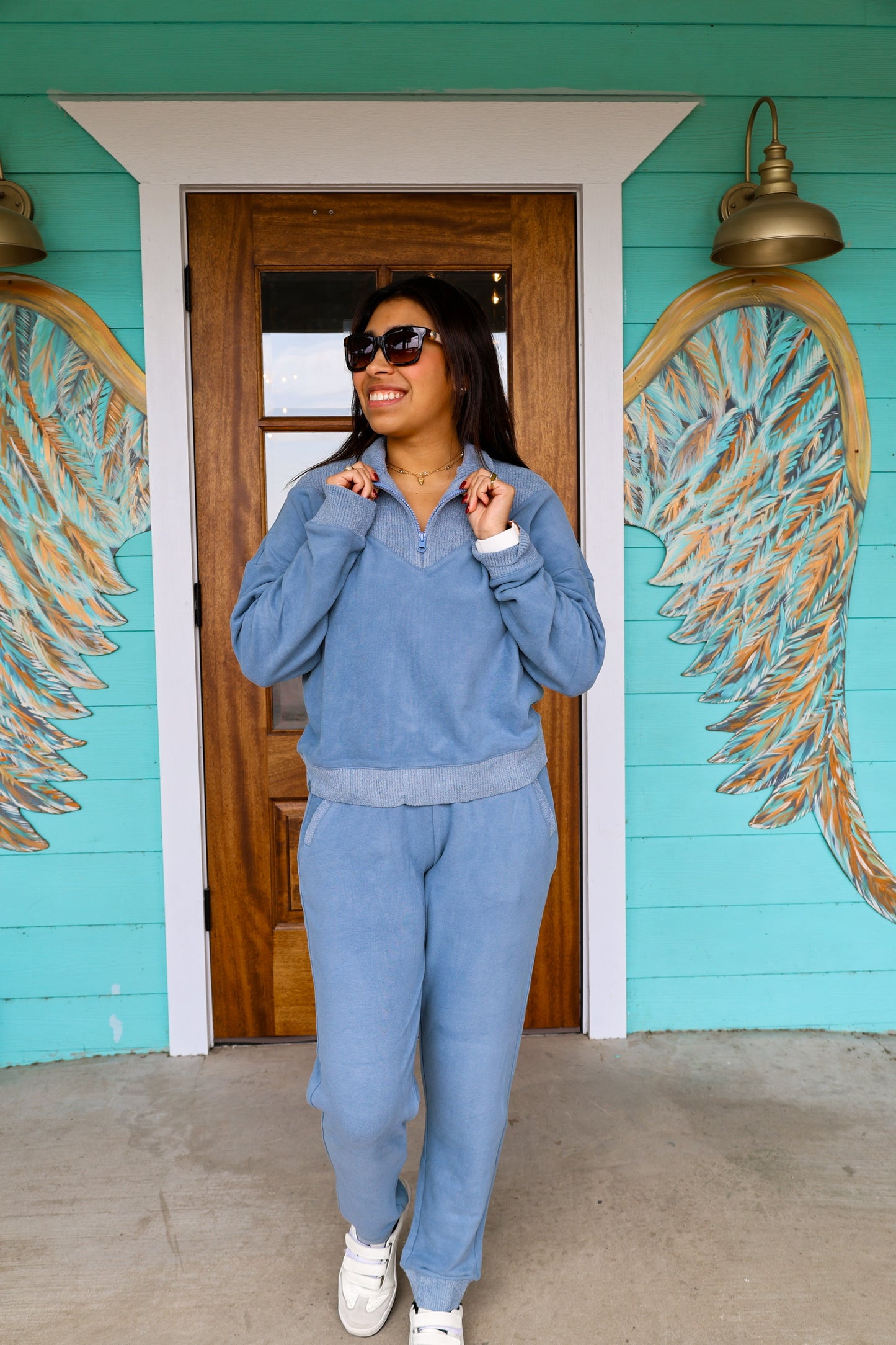 Barefoot Dreams Blue Dusk Brushed Fleece Half Zip Pullover
