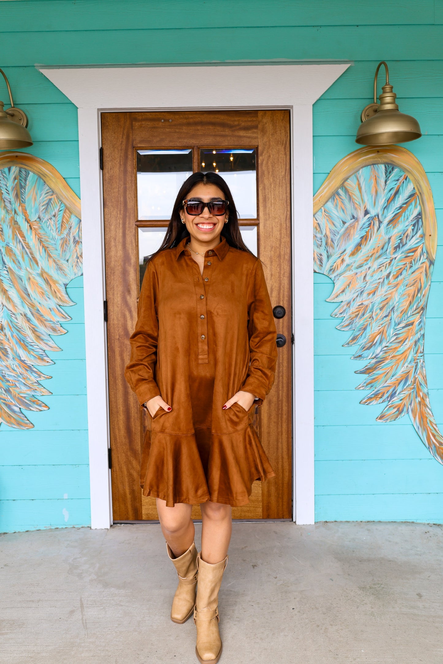 Uncle Frank Chestnut Suede Shirt Dress