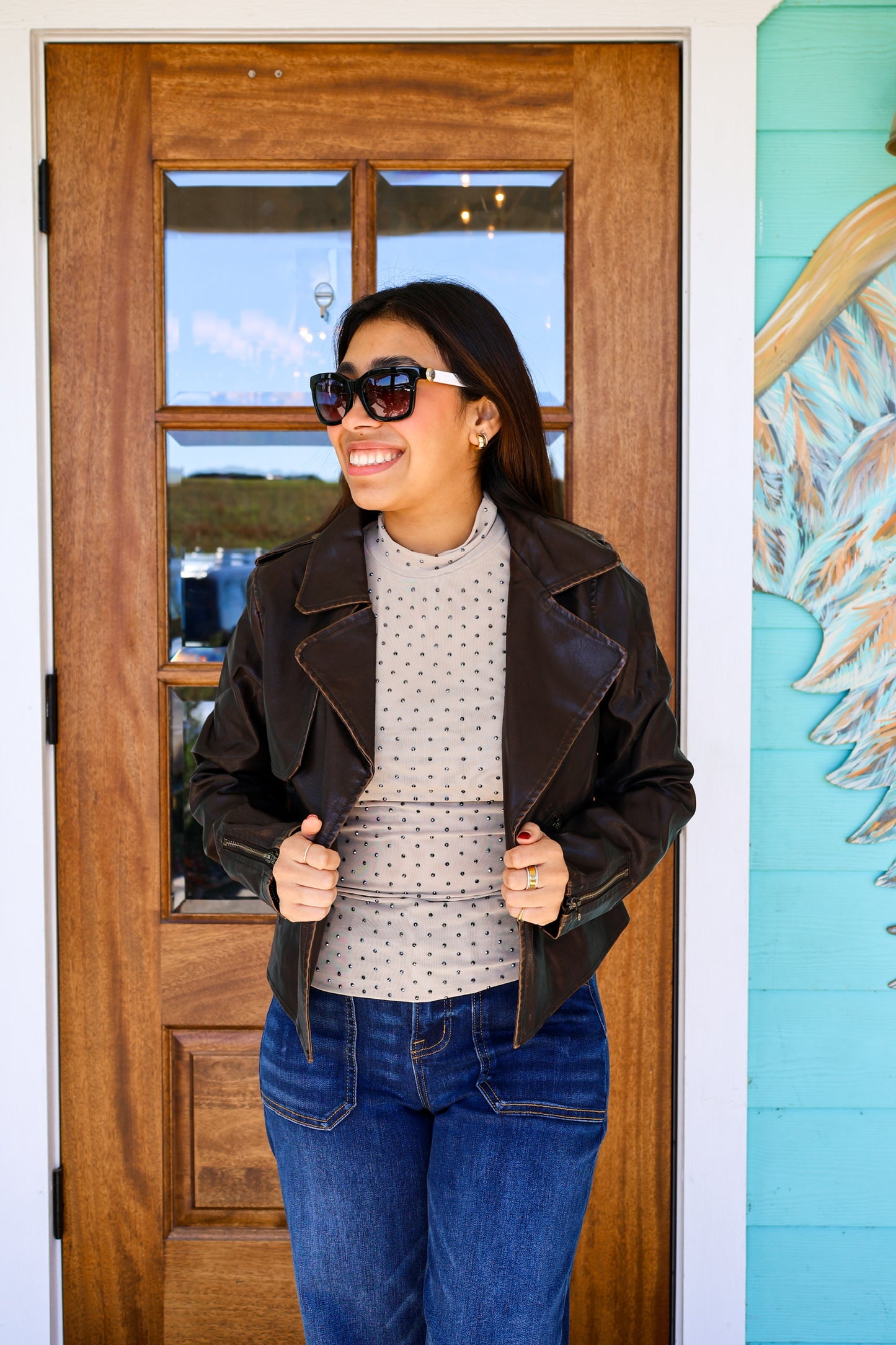 Coco Brown Distressed Moto Jacket