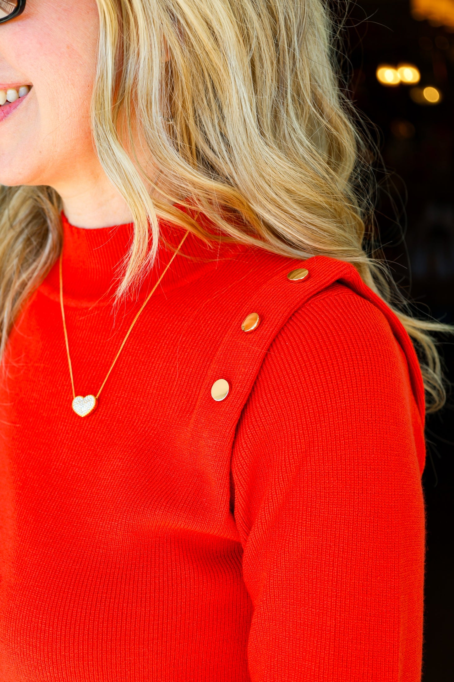 Red Gold Button Sweater