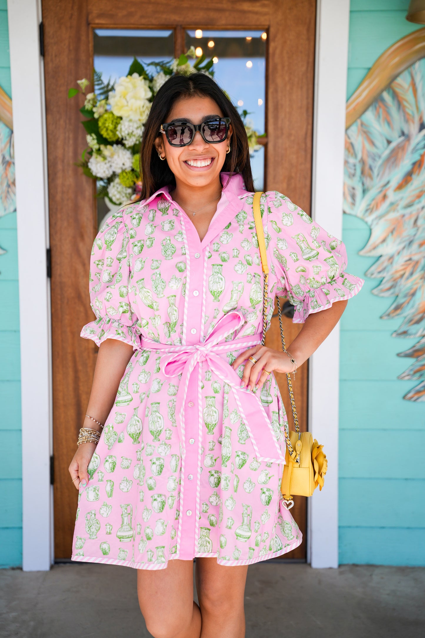 Pink & Green Vase Dress