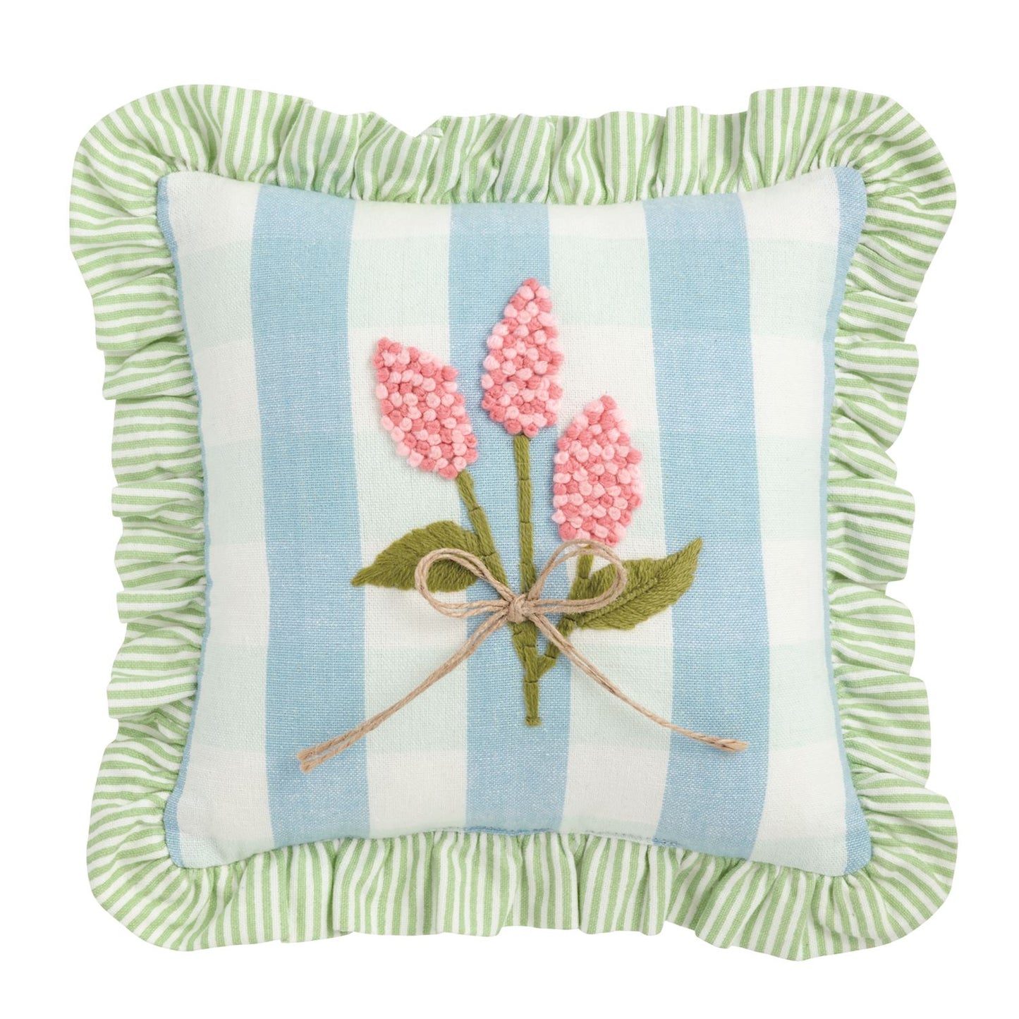 Blue Stripe Emb Floral Pillow