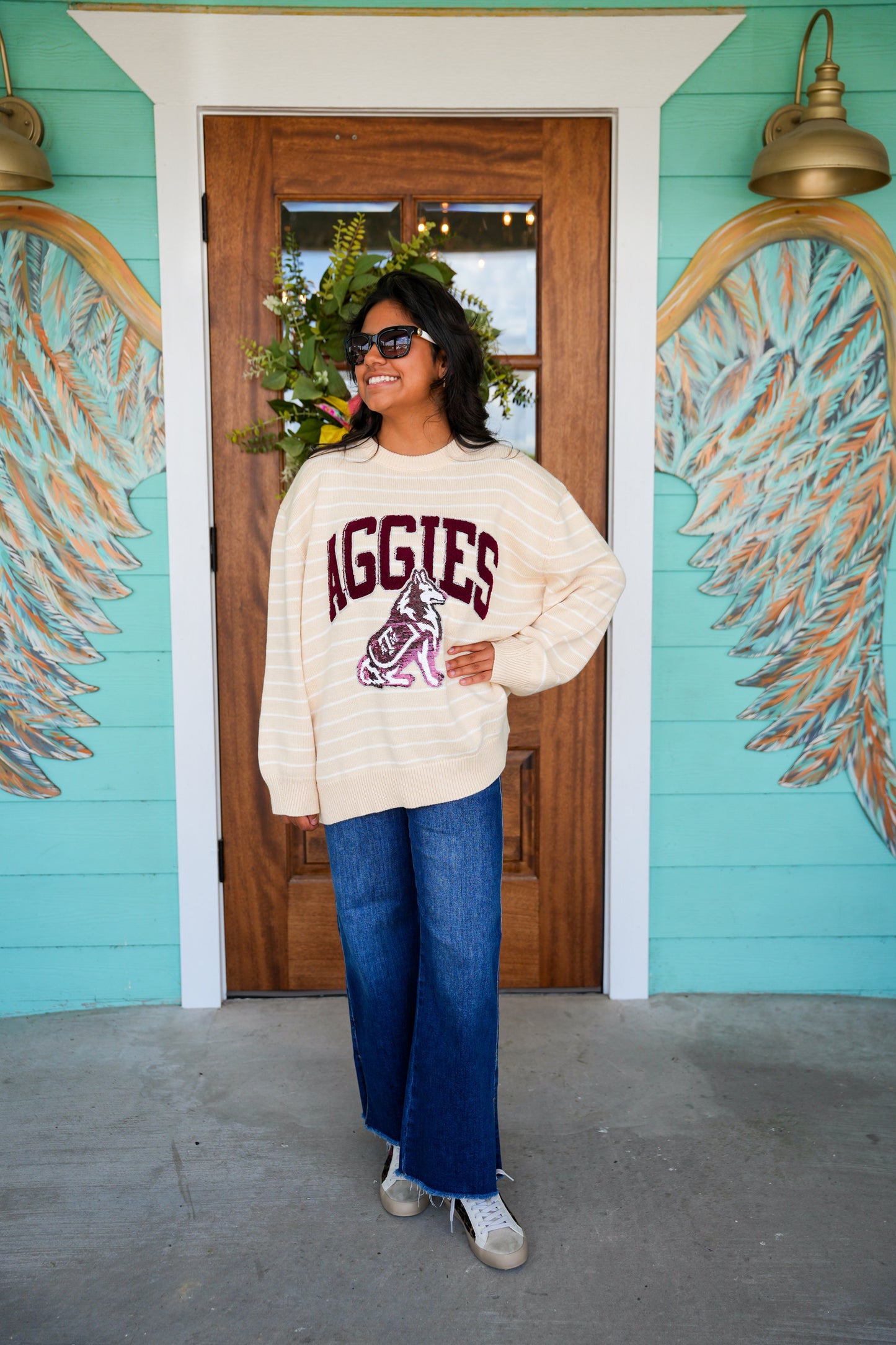 Queen of Sparkles Texas A&M Stripe Vintage Sweater
