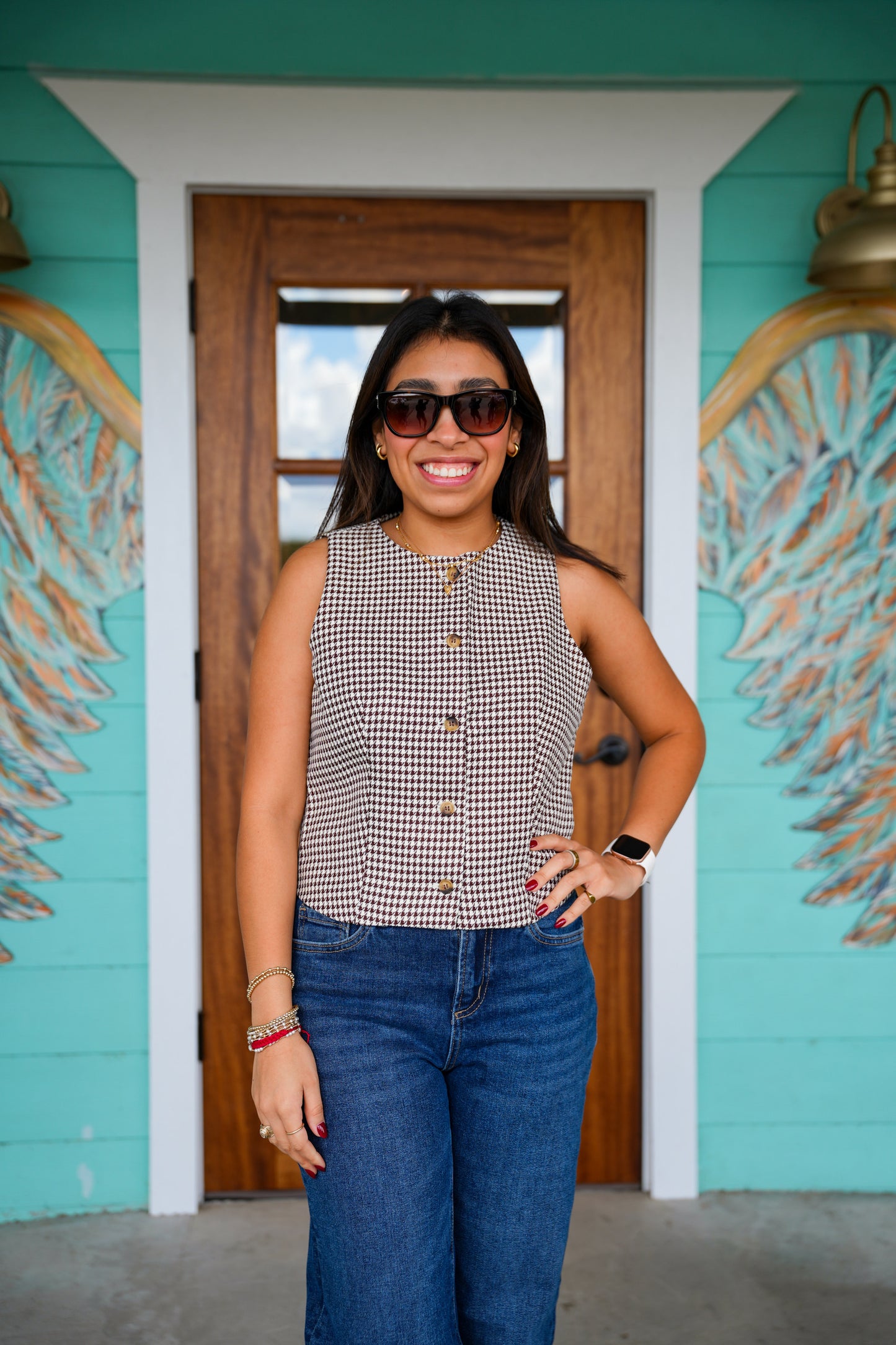 Brown Houndstooth Button Up Vest