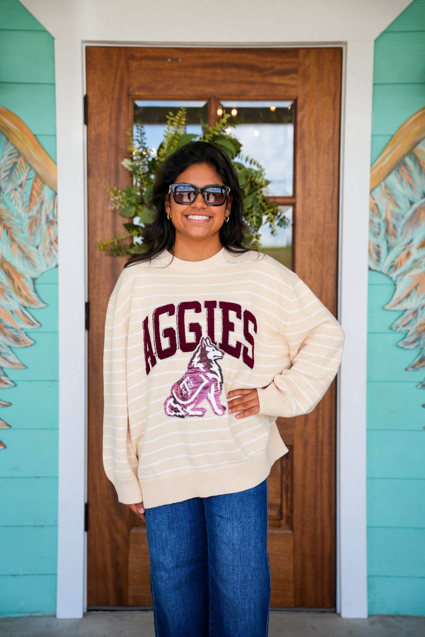 Queen of Sparkles Texas A&M Stripe Vintage Sweater