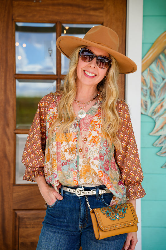 Multi Floral Raglan Sleeve Top