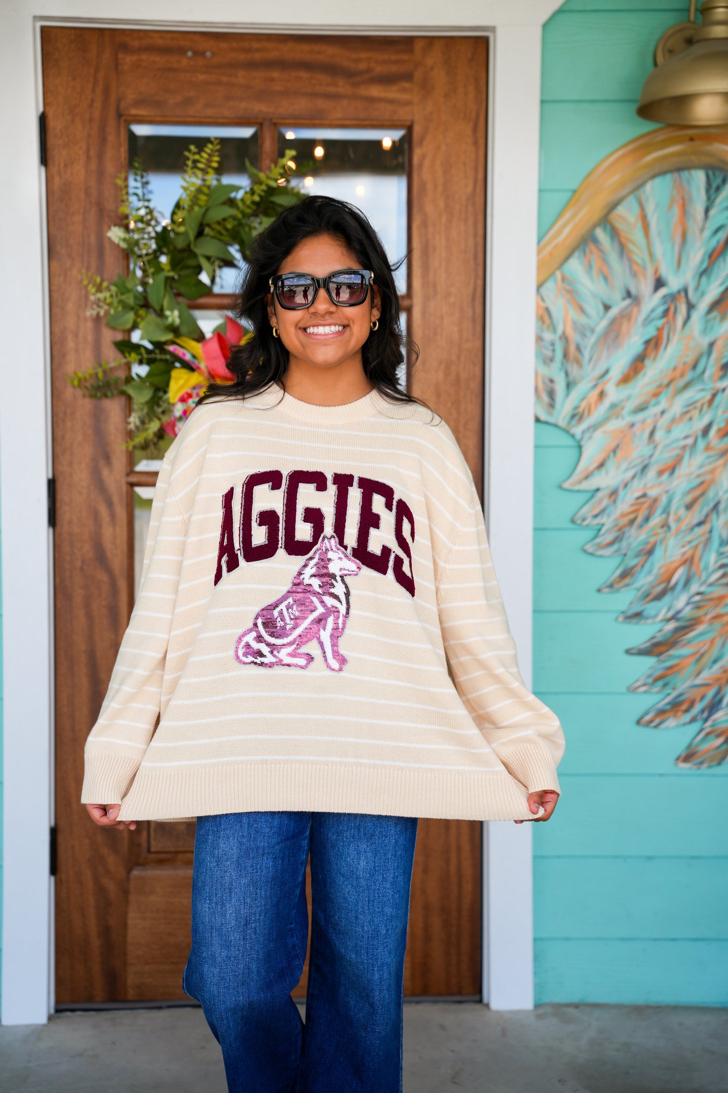 Queen of Sparkles Texas A&M Stripe Vintage Sweater
