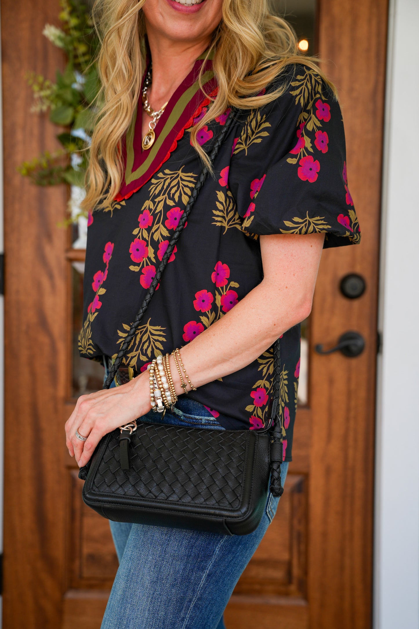 Black & Wine Floral Block Print Top