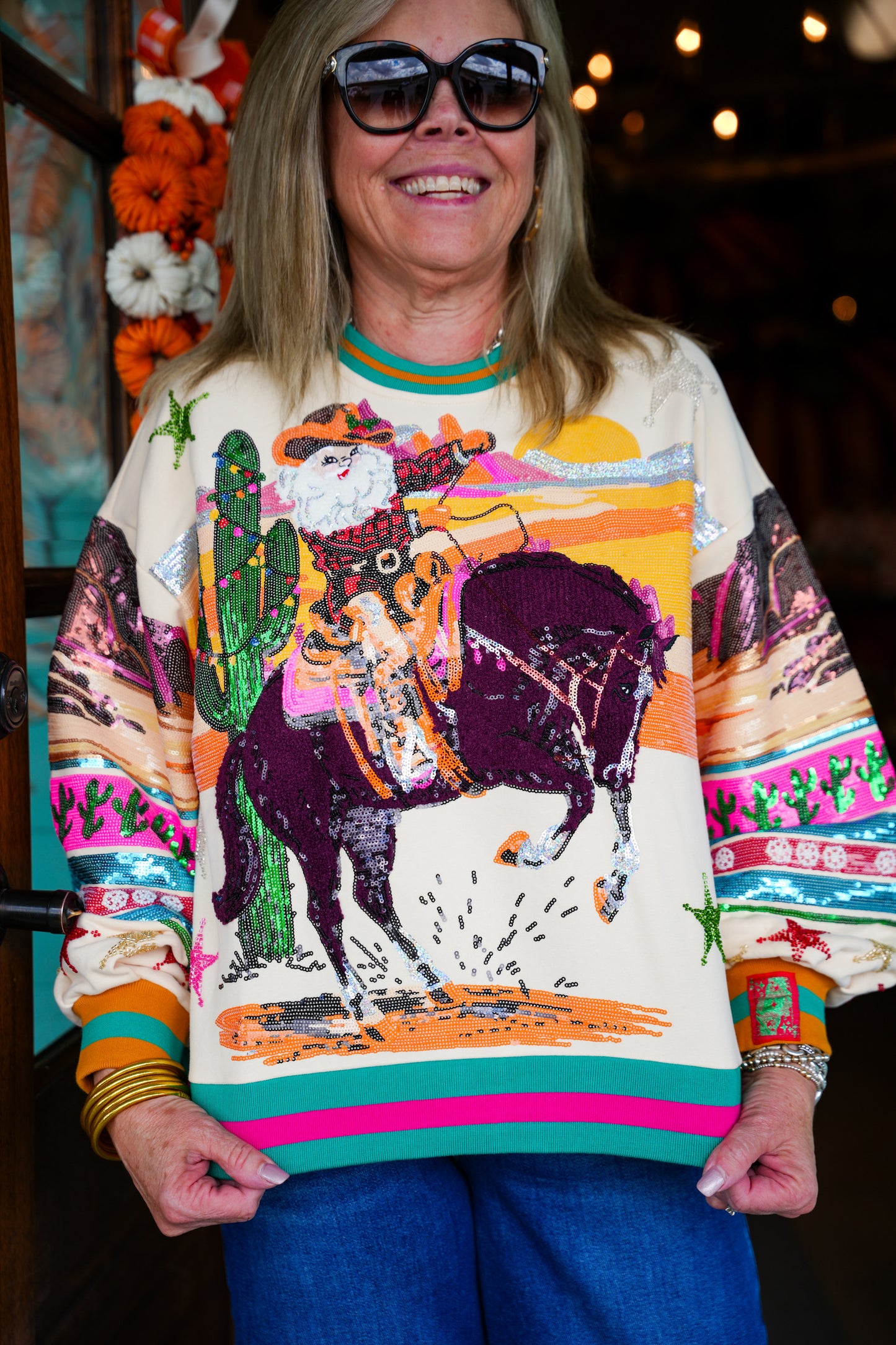 Queen of Sparkles Cowboy Santa Sweatshirt