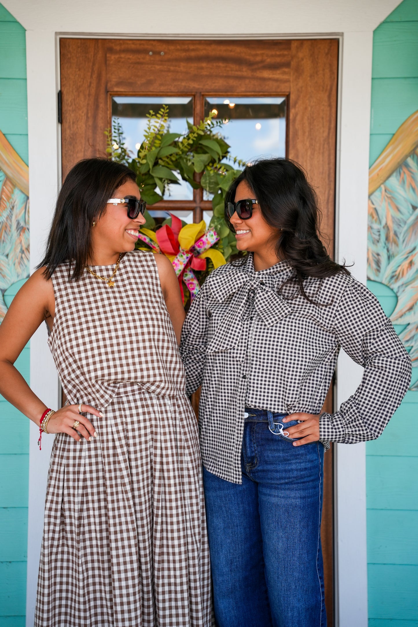 Black Gingham Sadie Tie Detail Top