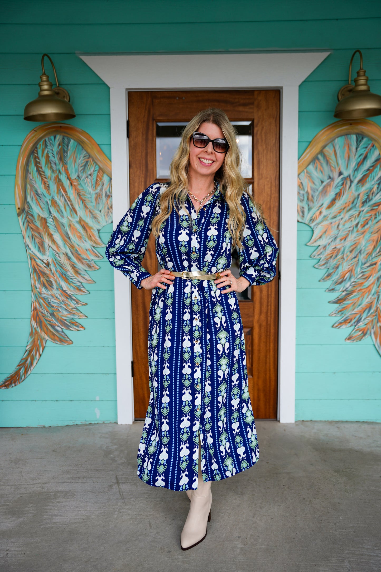 Navy Ava Ikat Stripe Dress