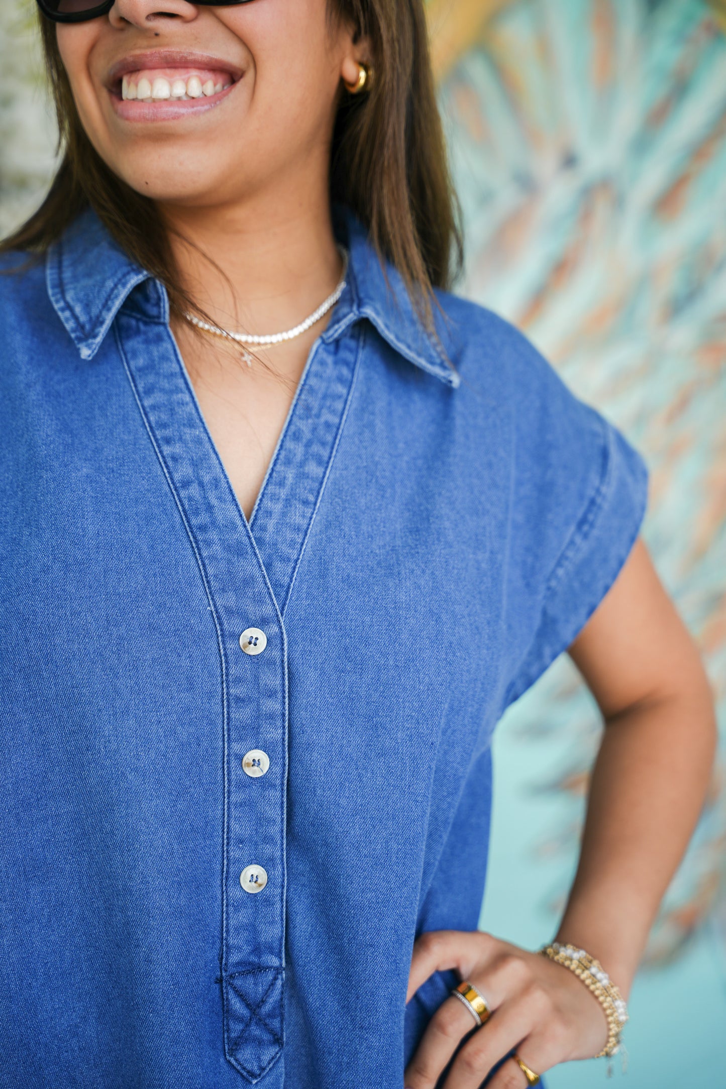 Denim Dress Button Flair Detail