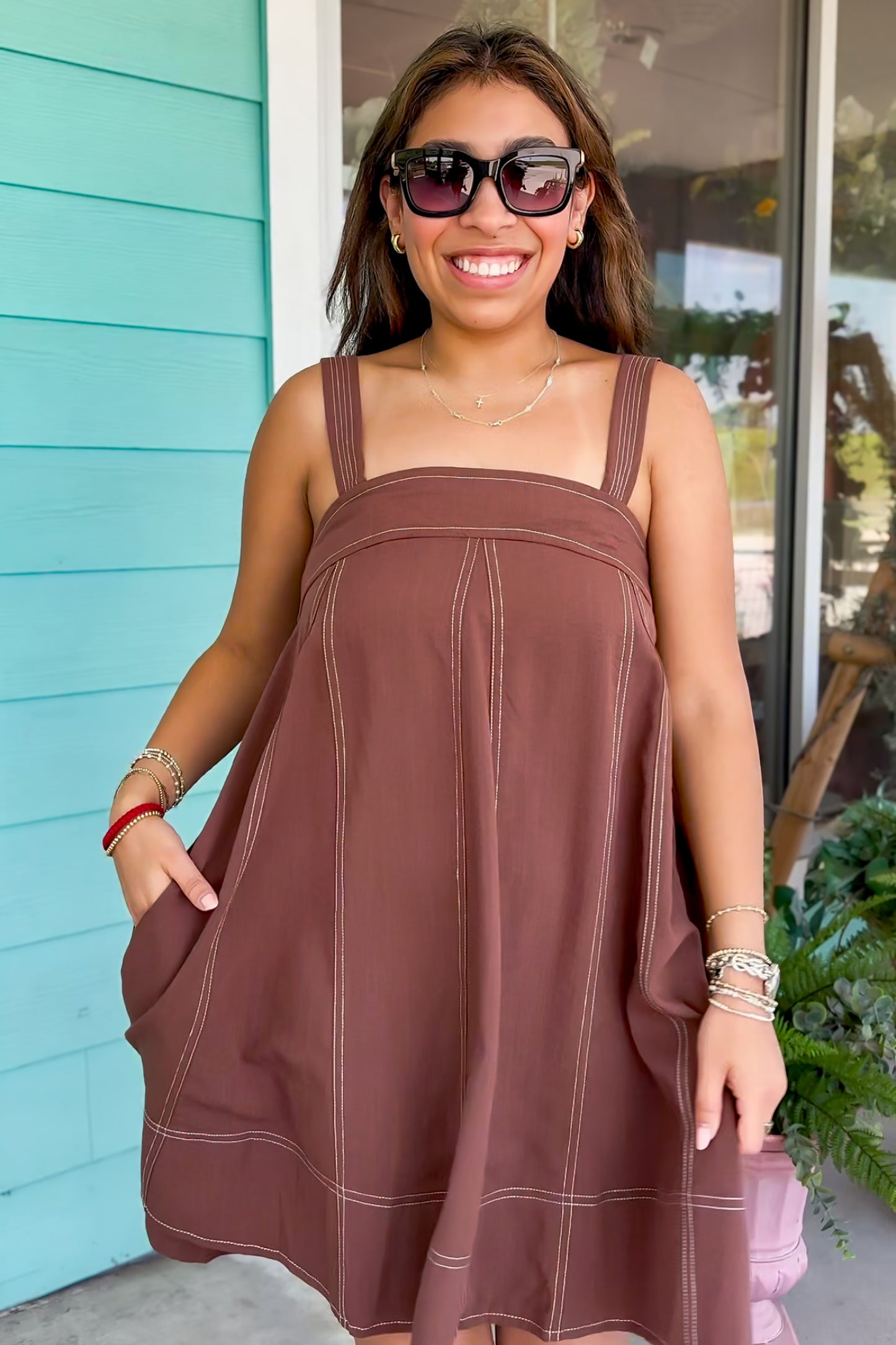 Espresso Top Stitch Mini Dress