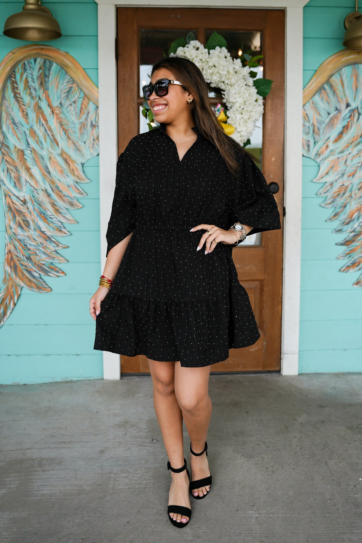 Black Sparkle Kimono Sleeve Dress
