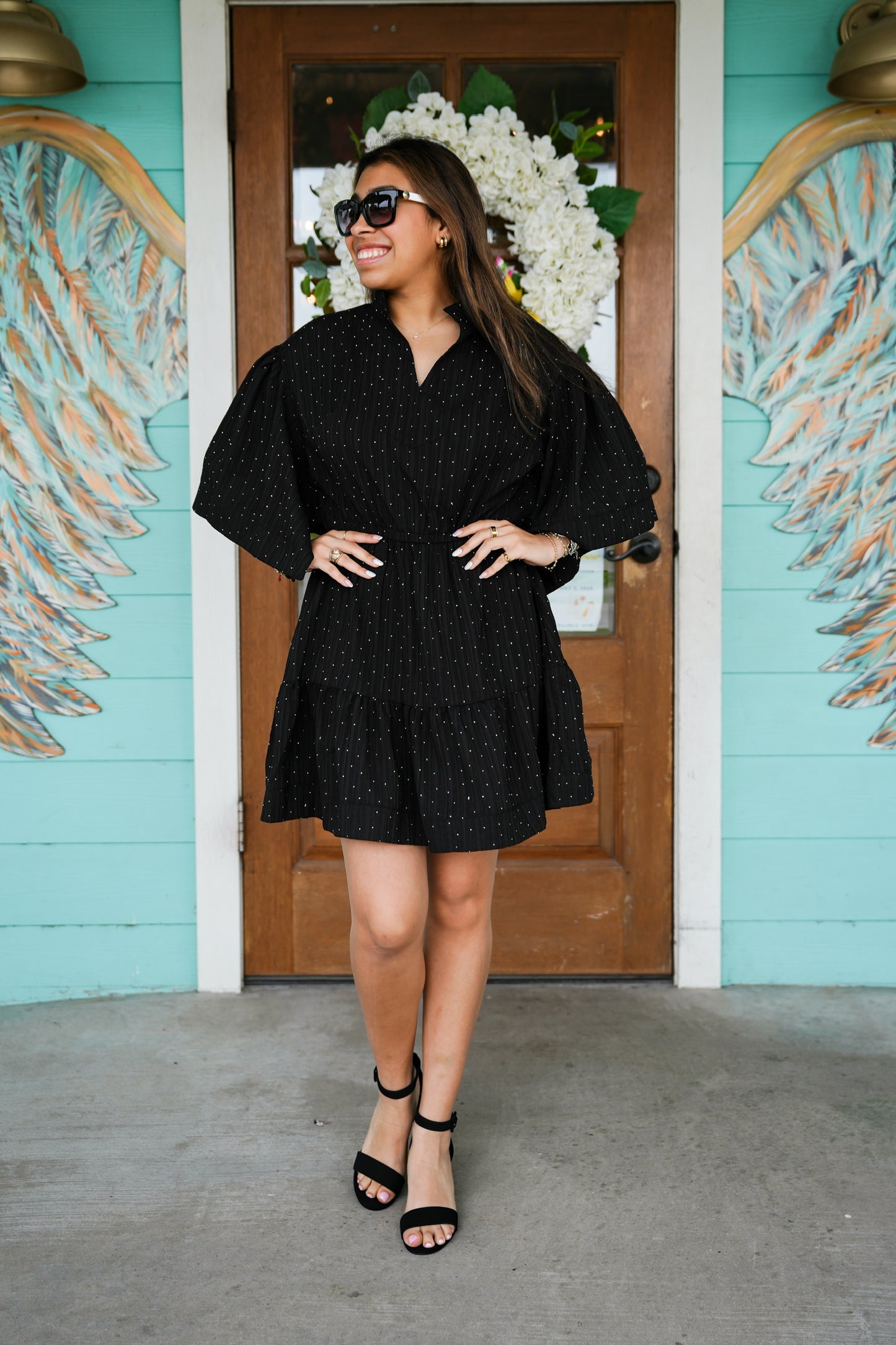 Black Sparkle Kimono Sleeve Dress
