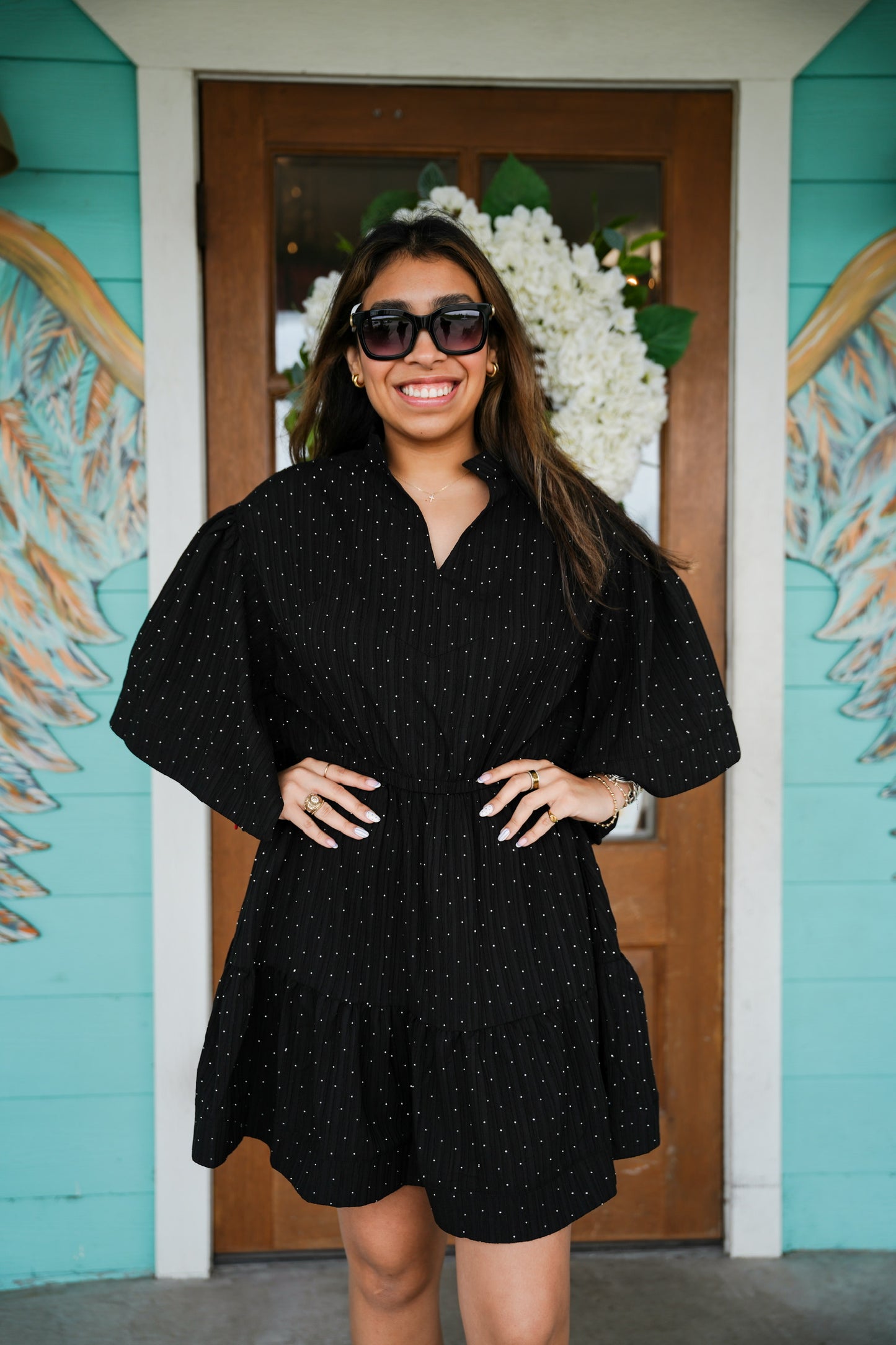 Black Sparkle Kimono Sleeve Dress