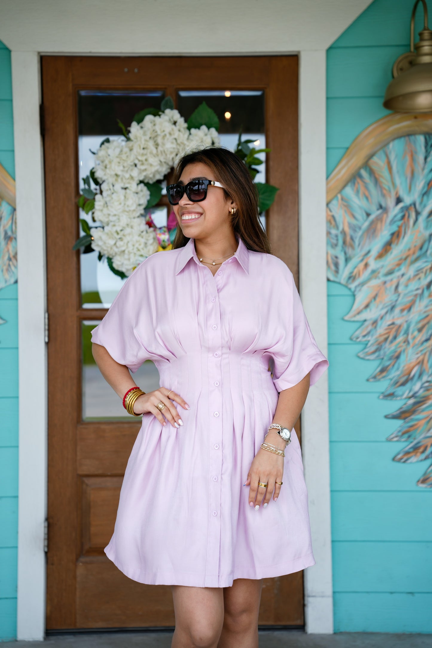 Blush Waist Pleated Dress