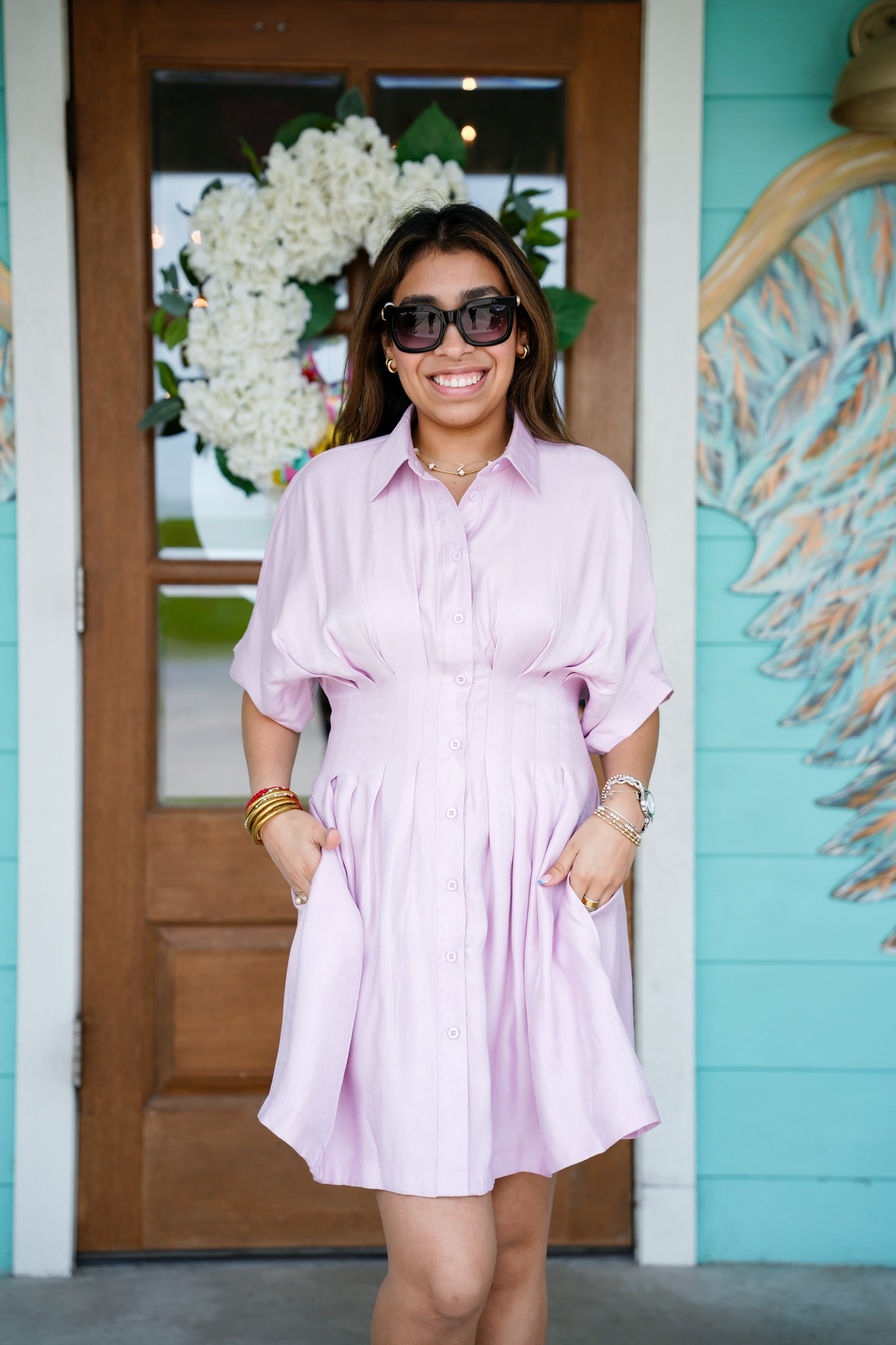Blush Waist Pleated Dress