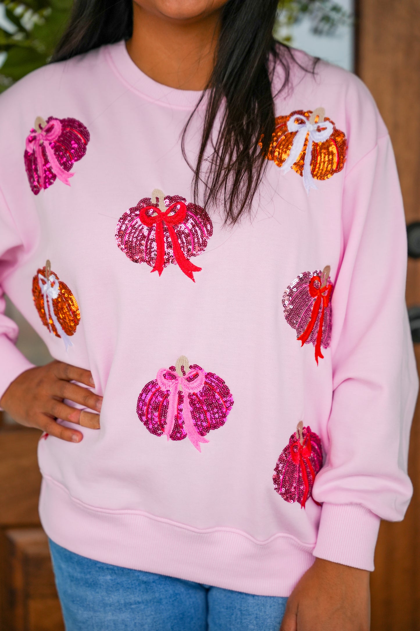Pink Sarah Pumpkin Bow Sweatshirt