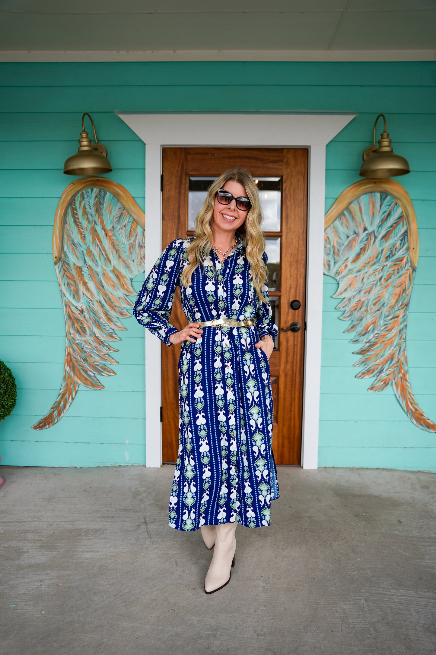 Navy Ava Ikat Stripe Dress