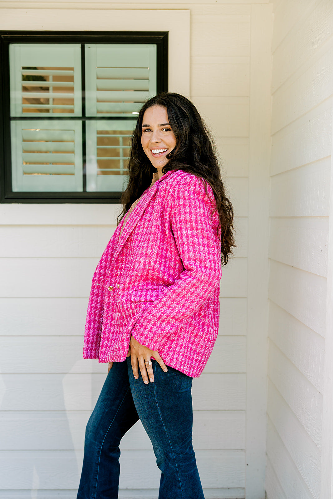 Layerz Elle Pink Houndstooth Blazer