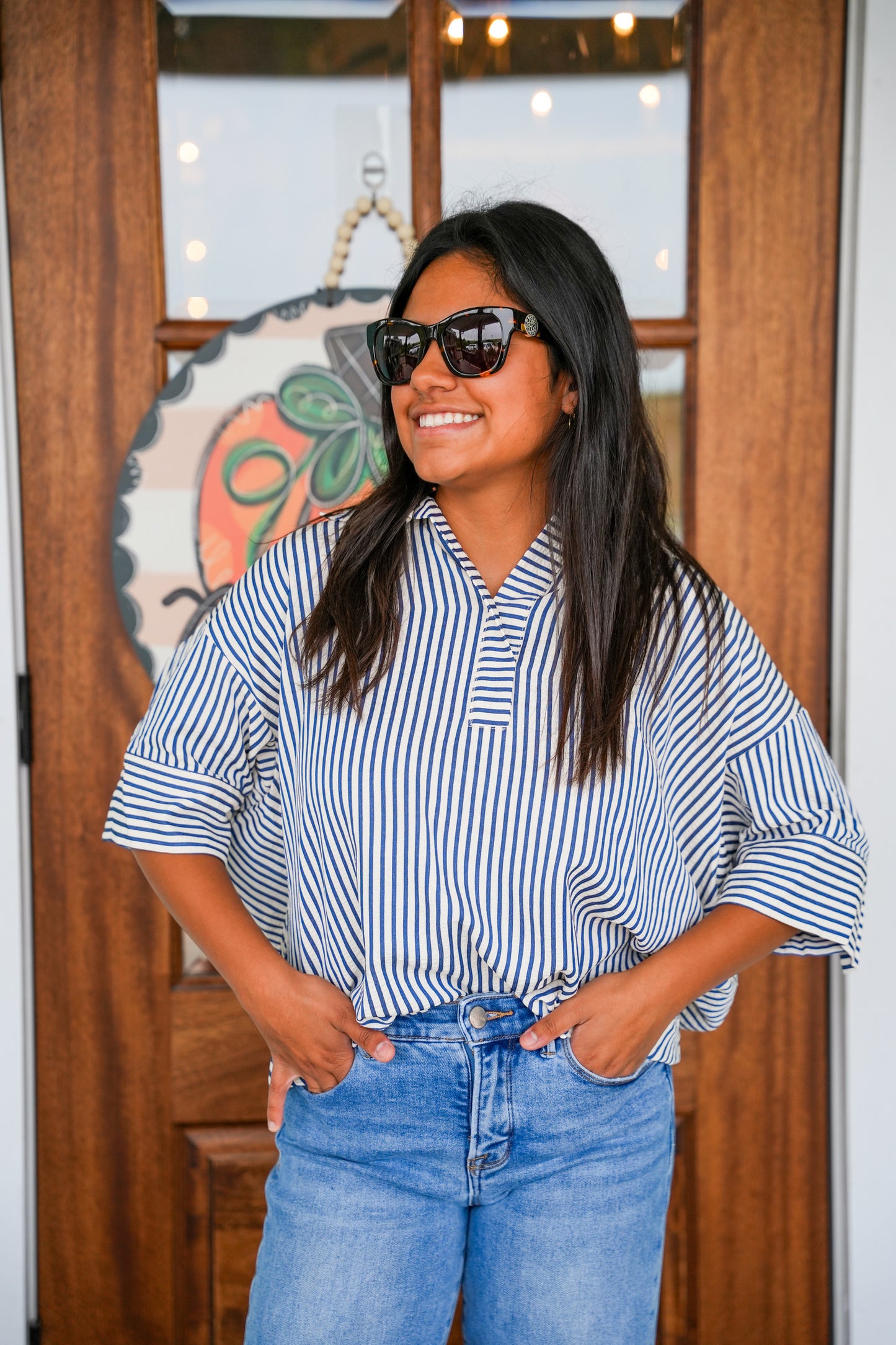 Navy Striped Oversized Top