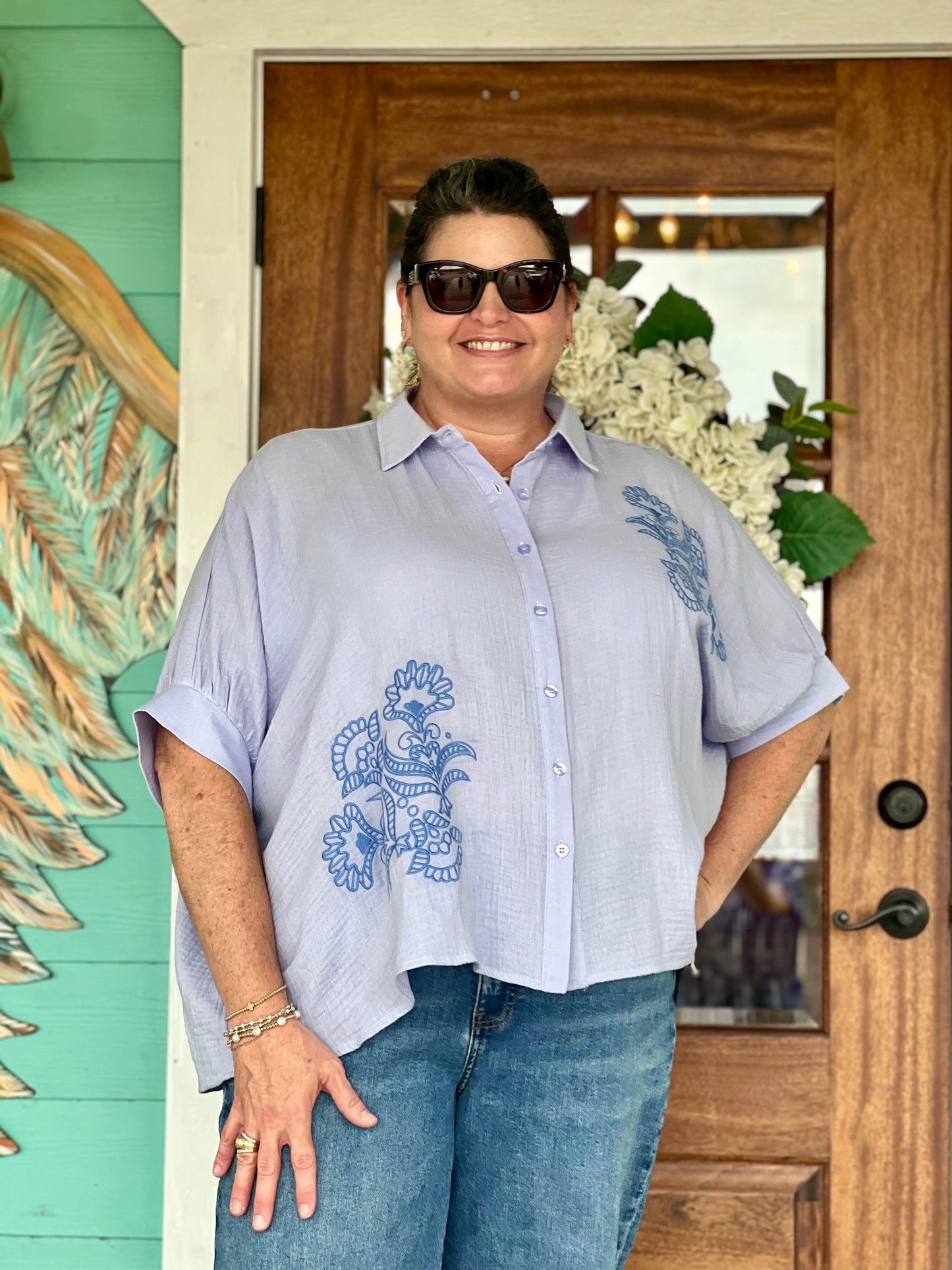 Dusty Blue Dolman Cotton Gauze Top
