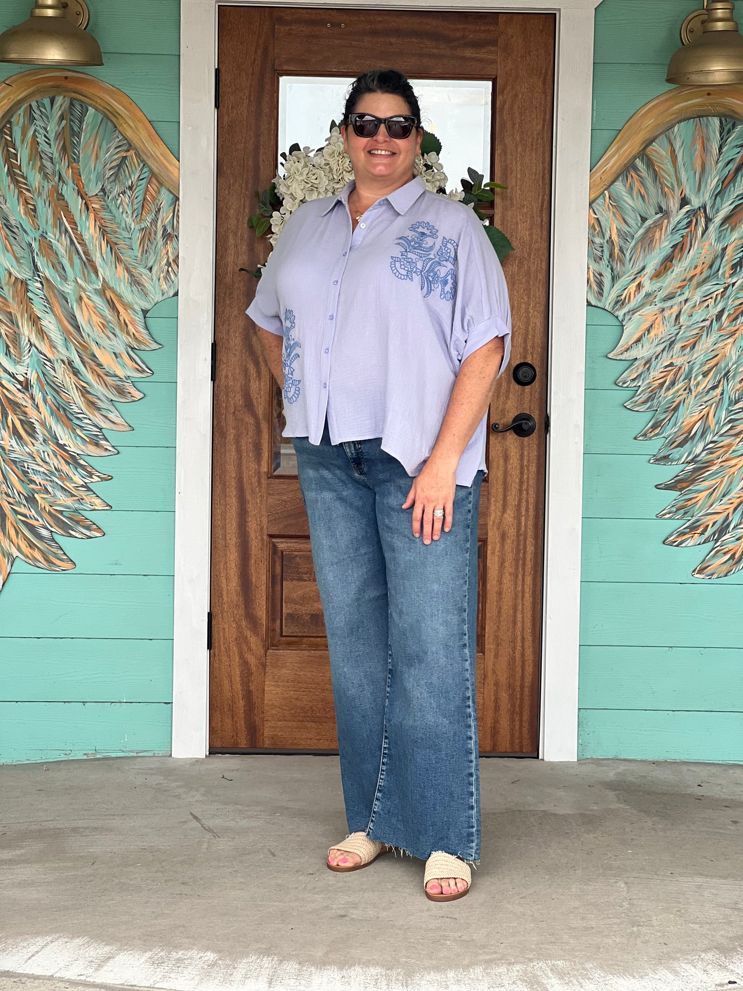 Dusty Blue Dolman Cotton Gauze Top
