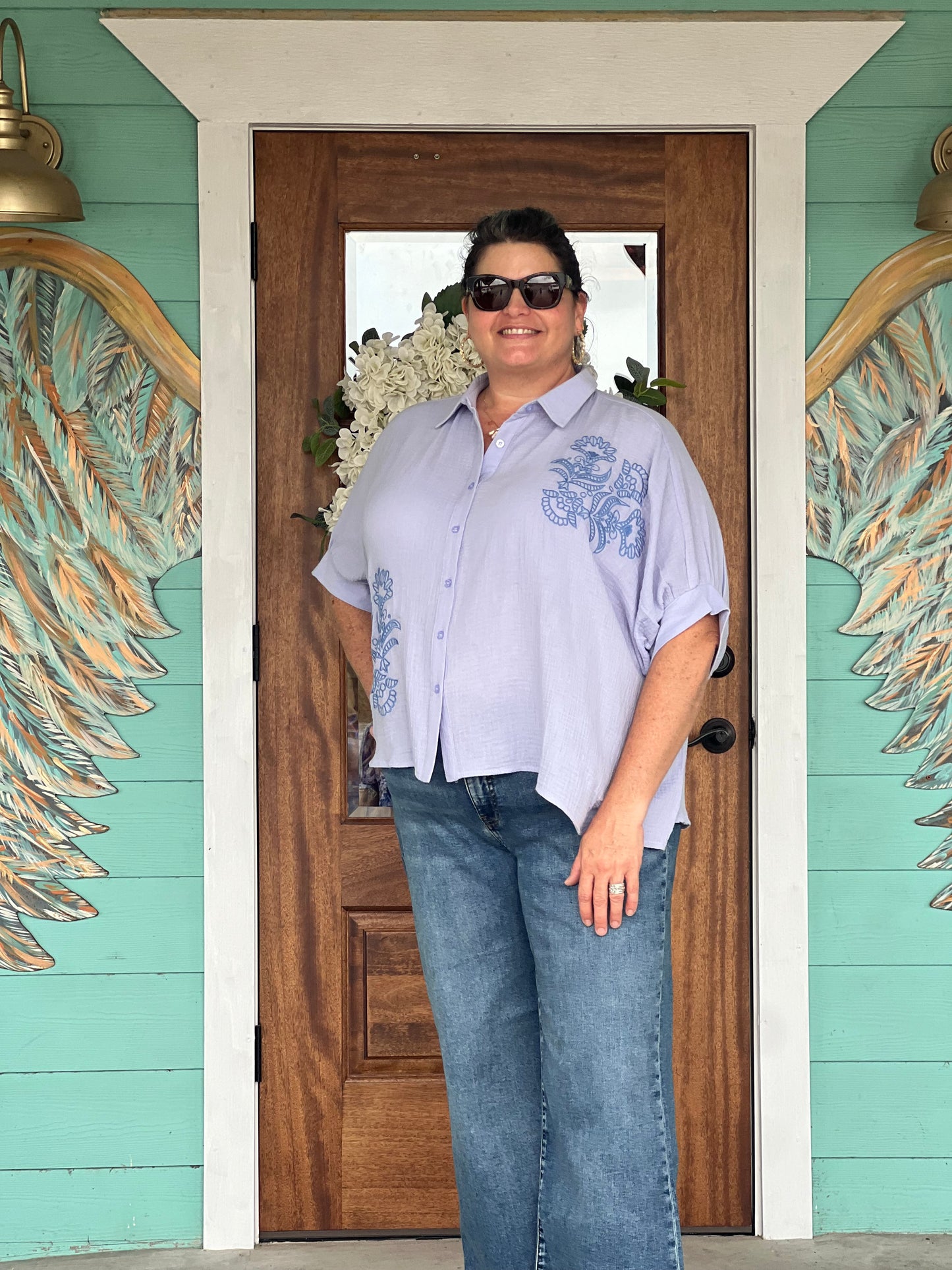 Dusty Blue Dolman Cotton Gauze Top